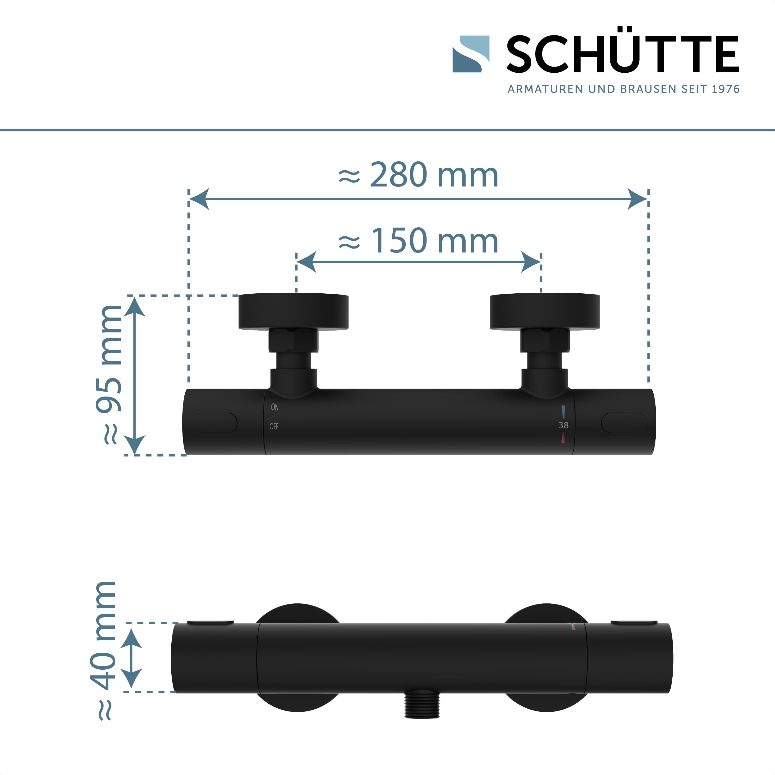 SCHÜTTE 33186 Los Angeles - Termostato para ducha, grifo mezclador con protección antiquemaduras a 38 °C, termostato de ducha, grifo para ducha, color negro