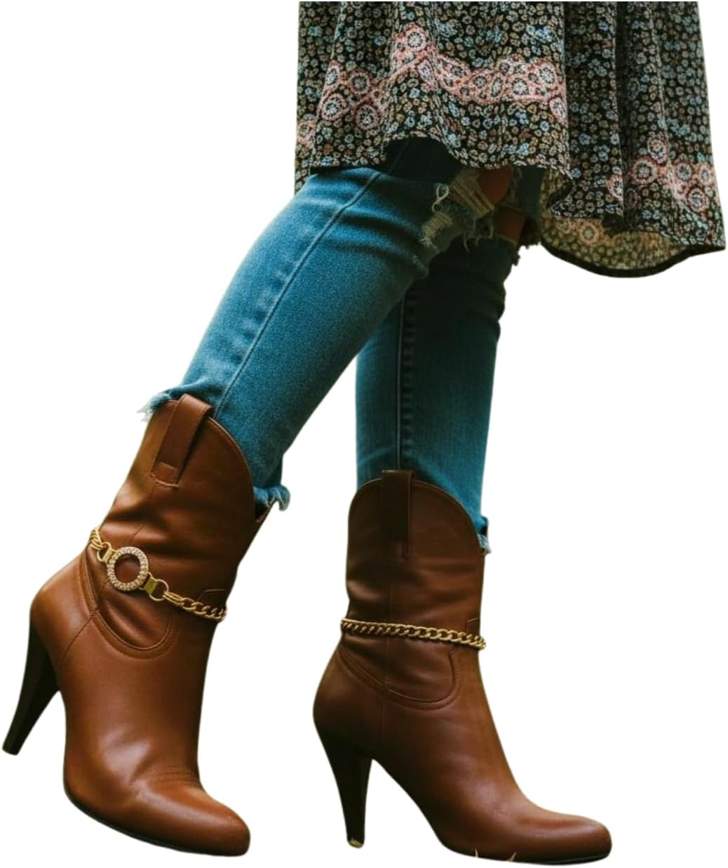 TrendyFashionJewelry Women Western Boot Bracelet Western Gold Metal Chain Shoe Circle Round Bling Charm Anklet Strap PAIR BC160