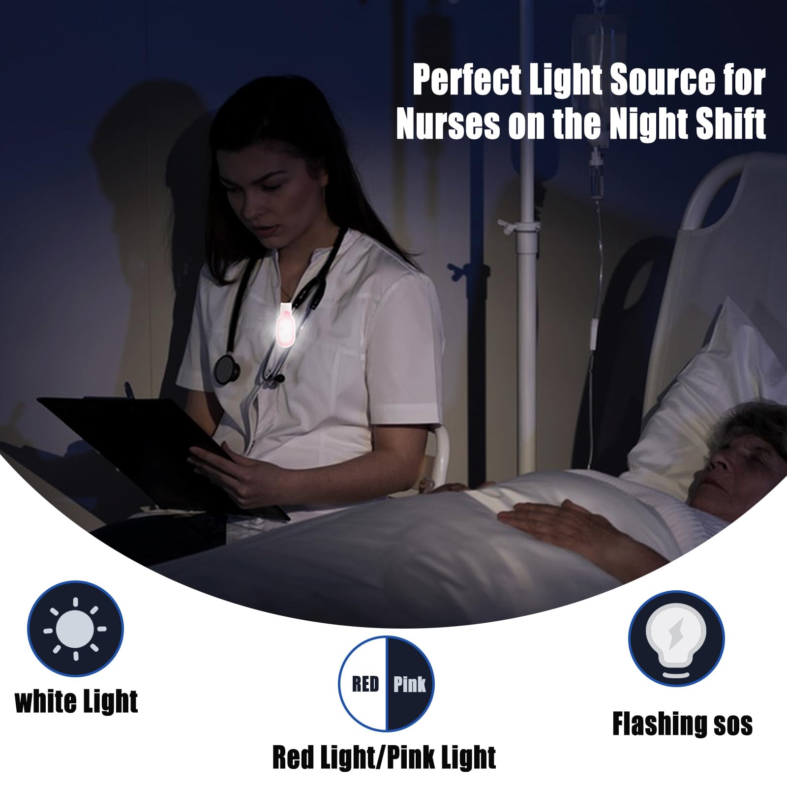 2 PCS Clip on Flashlights Rechargeable Nurse Light Running Light Attach to Collar Pocket Hands Free Magnetic Clip White/Red Lights Portable Lighting for Night Shifts, Night Running, Camping