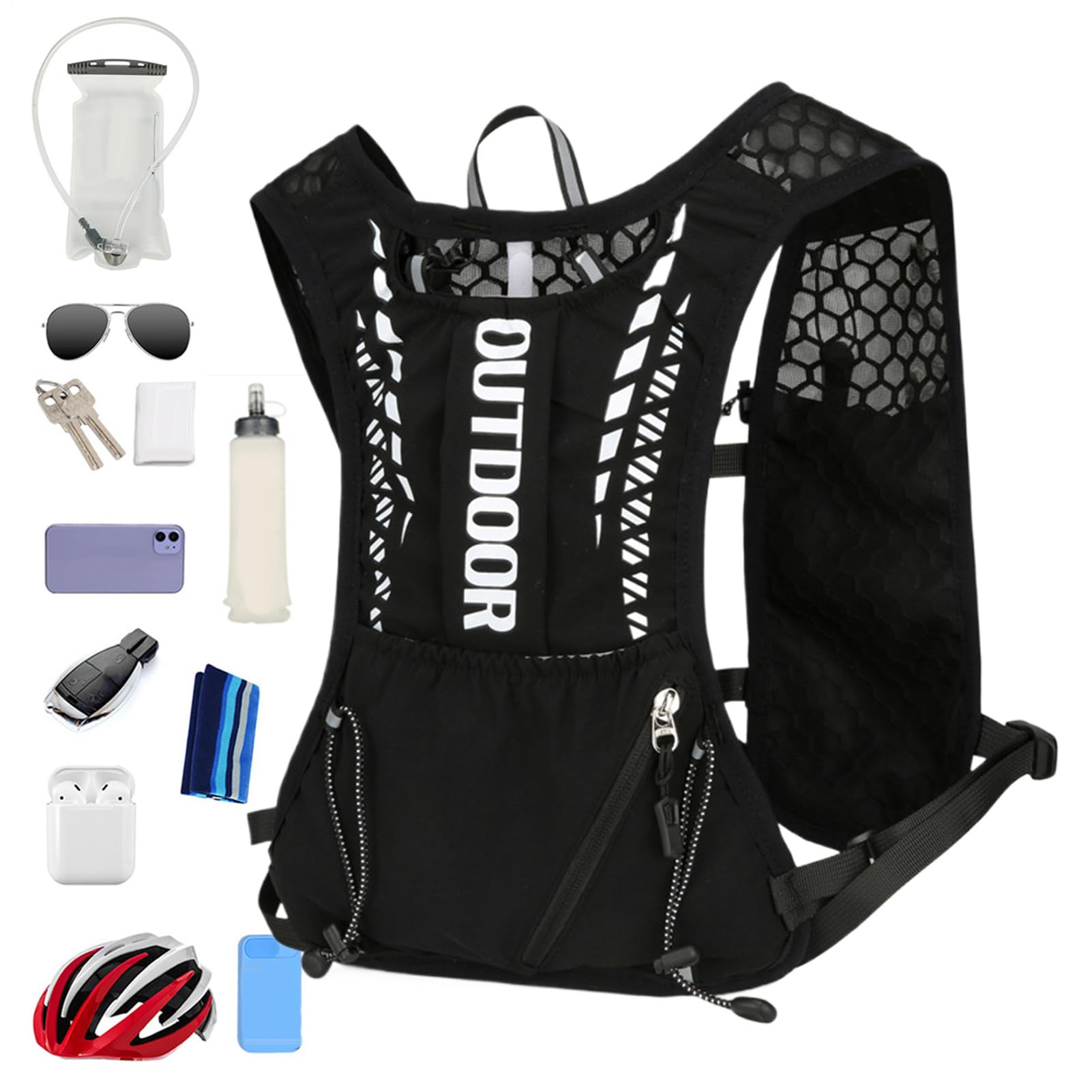 Gilet de course, gilet d'hydratation, Gilet de course d'hydratation, Réflexion, réglable, équipement sportif pour l'entraînement au gymnase Jogging Randonnée à pied de la randonnée