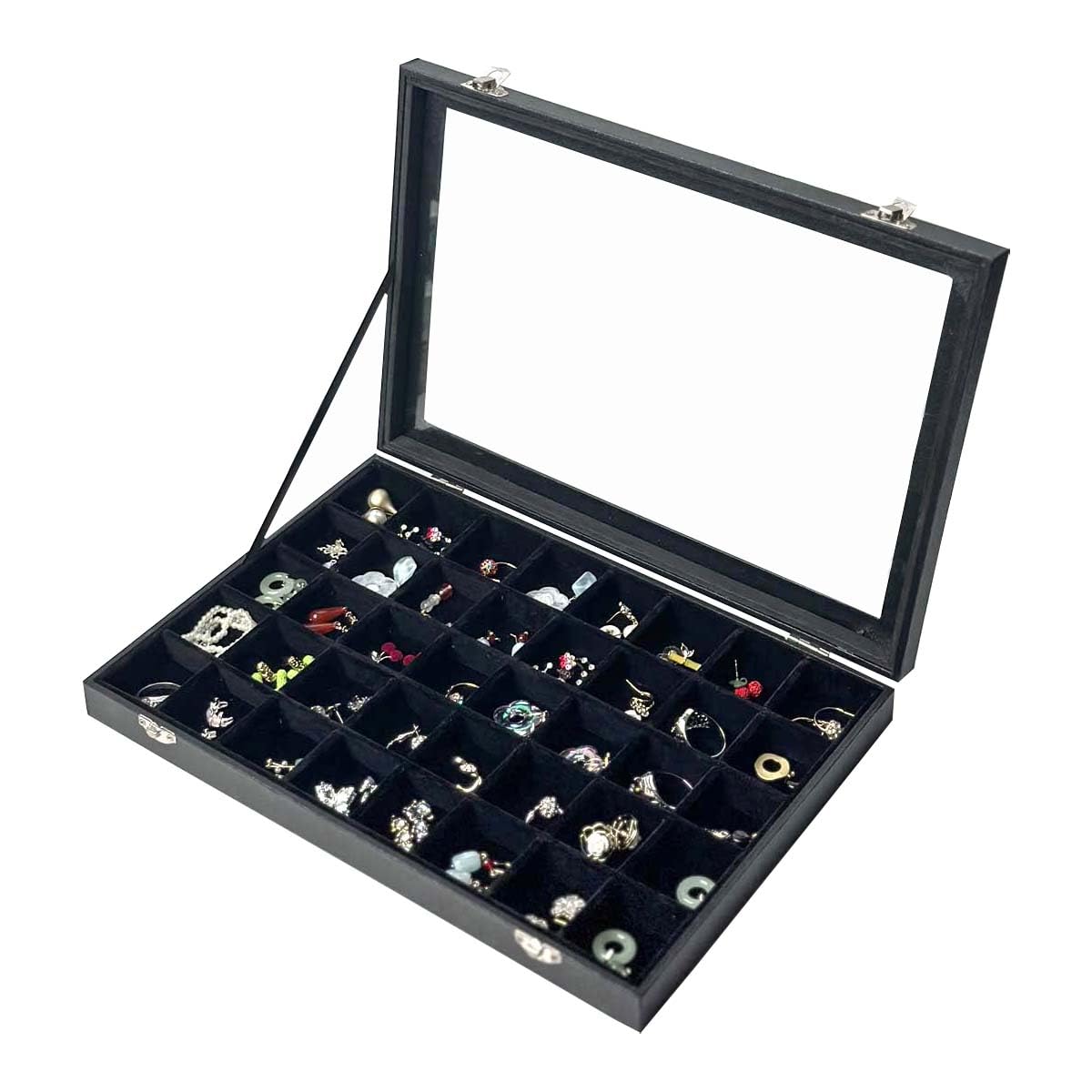 Black Velvet 40 Grid Earring Organizer Display Box with Transparent lid Earring Organizer Case Jewelry Storage Box Jewelry