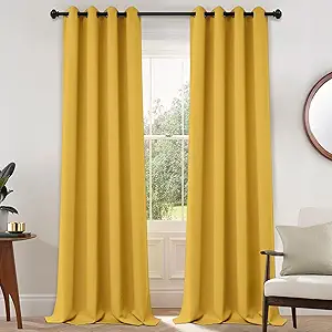 Yakamok Blackout Curtains Room Darkening Thermal Insulated with Grommet Window Curtain for Bedroom, 52x108 inch,Mustard Yellow, 2 Panels