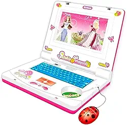 Laptop Infantil Educativo Musical, Rosa, com Mouse Joaninha, 19x17x15,5cm, Jogos de Alfabetização e Números, para Crianças +3 Anos