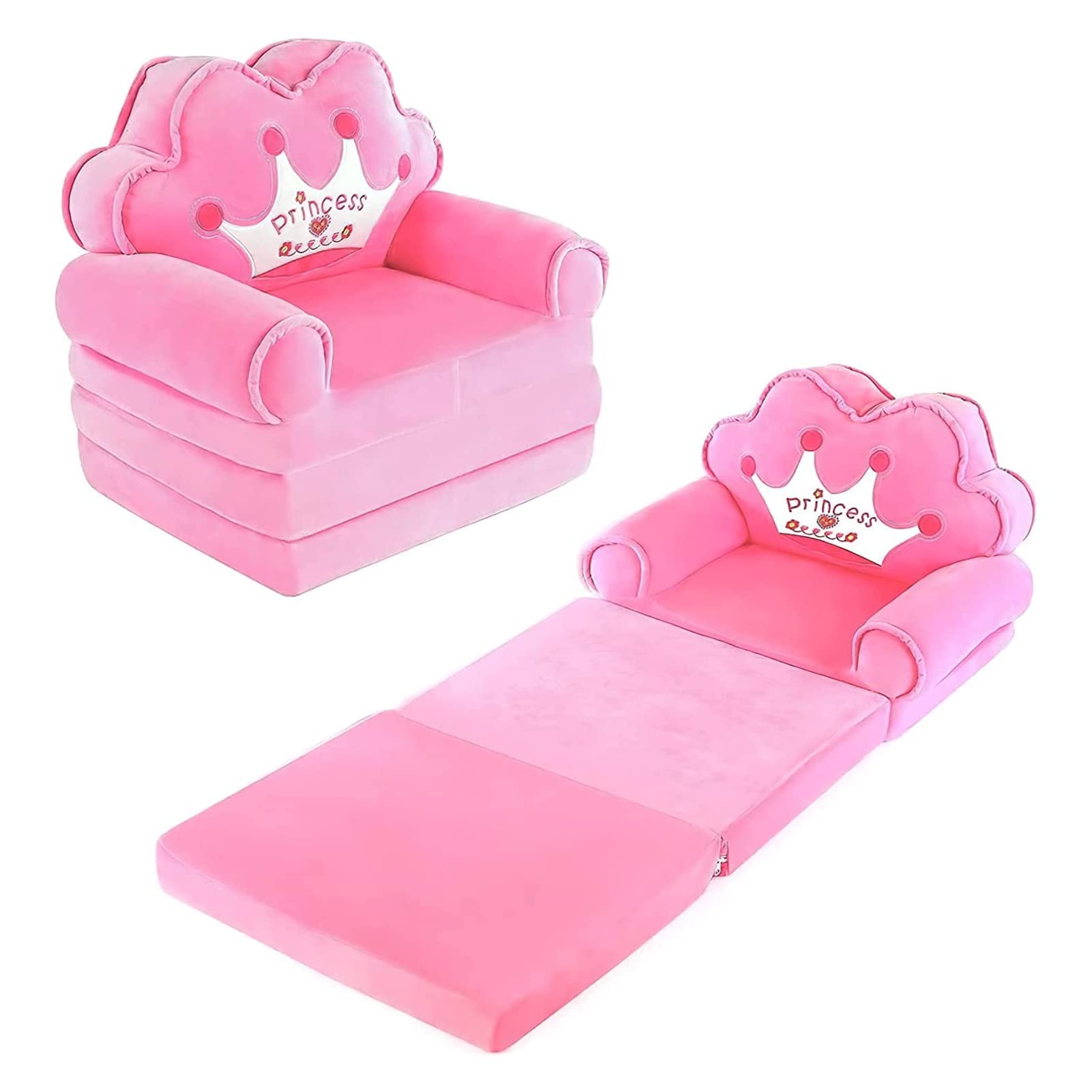 TAME Kids Sofa Chair, Fold Out Couch, Foldable Princess Seat for Toddlers 1-3, Sofa Bed Lounger for Bedroom, Girl's Folding Toddler Bed