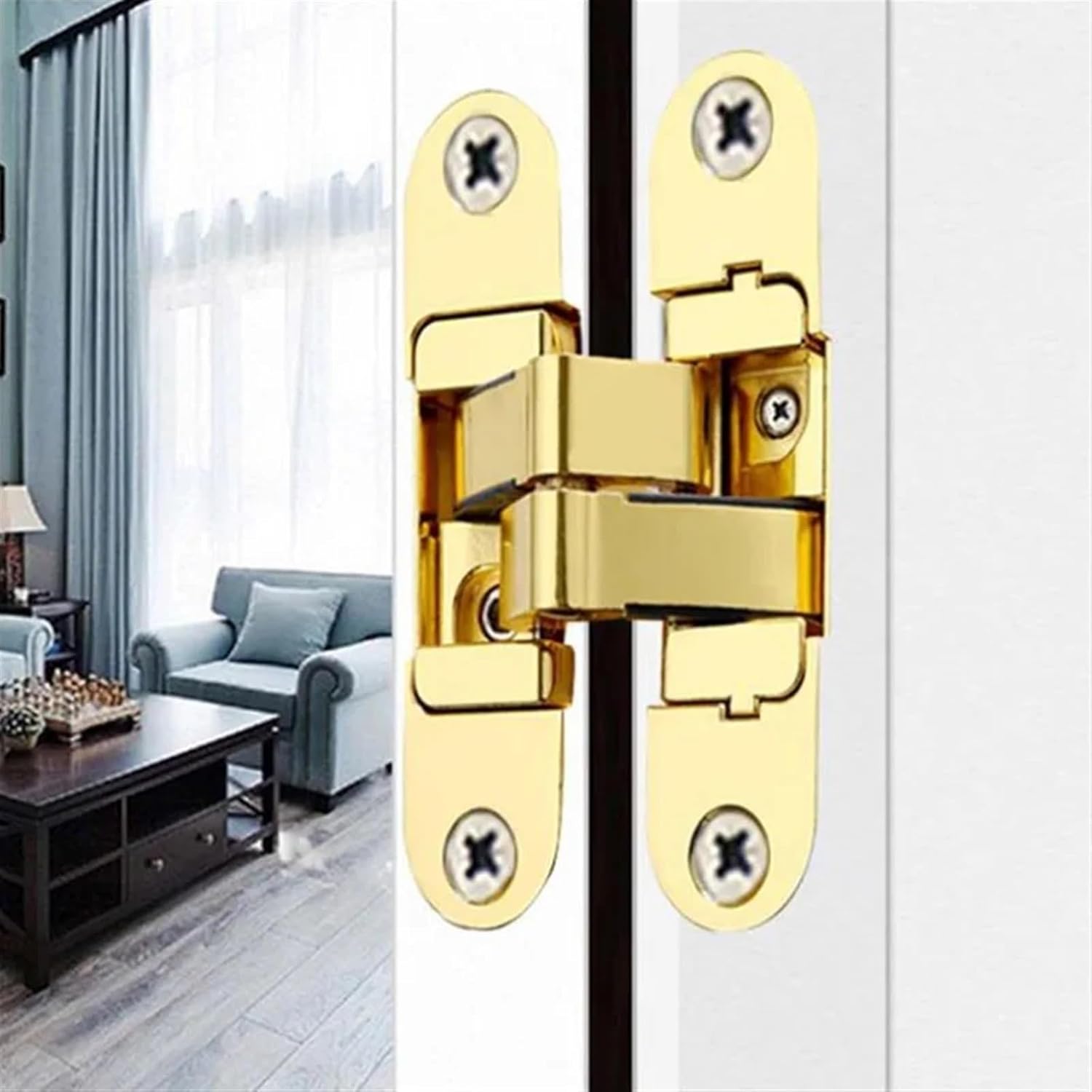 2Pcs Three-Dimensional Invisible Door Hinges Wooden Door Folding Blind Doors Cross 180° Inside and Outside Open Hidden Hinges(Silver,Left)