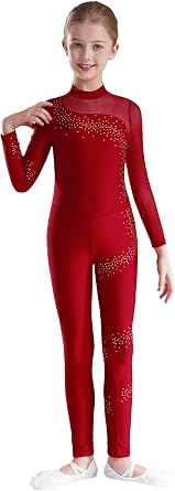 Kids Girls Long Sleeve Gymnastics Leotard Full Body Figure Skating Unitard Bodysuit Ballet Dance Outfits