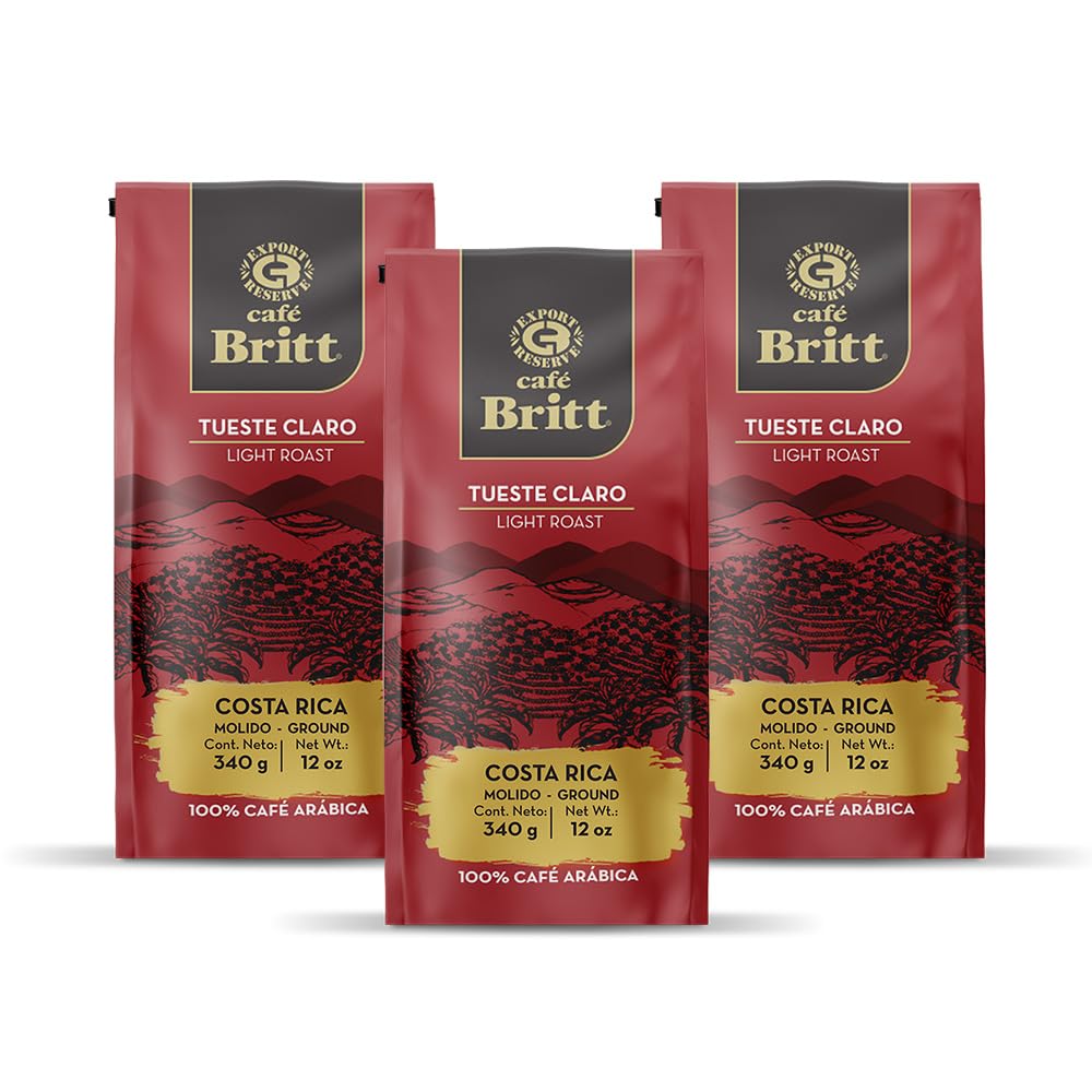 Café Britt® - Costa Rican Light Roast Coffee (12 oz.) (3-Pack) - Ground, Arabica Coffee, Kosher, Gluten Free, 100% Gourmet & Light Roast
