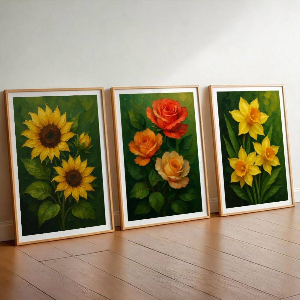 Karaaly Set of 3 Flower Wall Painting for Bedroom & Painting -7