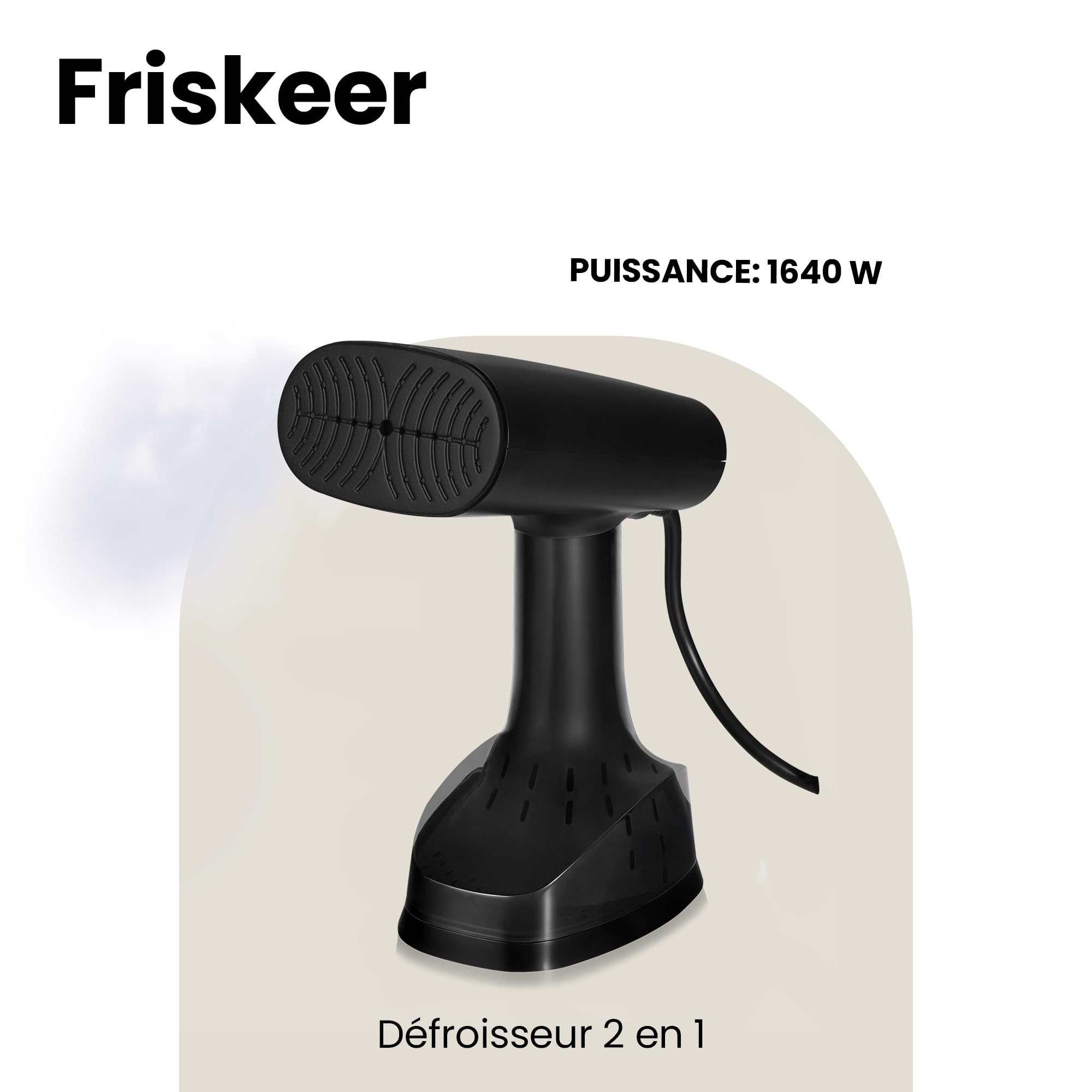 ZEEGMA FRISKEER 2 en 1 Défroisseur Portable pour Vêtements, Fer à Vapeur 1640 W, 380 ml Débit de Vapeur 25 g/min Chauffage Rapide en Toute Sécurité pour le Tissu Repassage Horizontal et Vertical