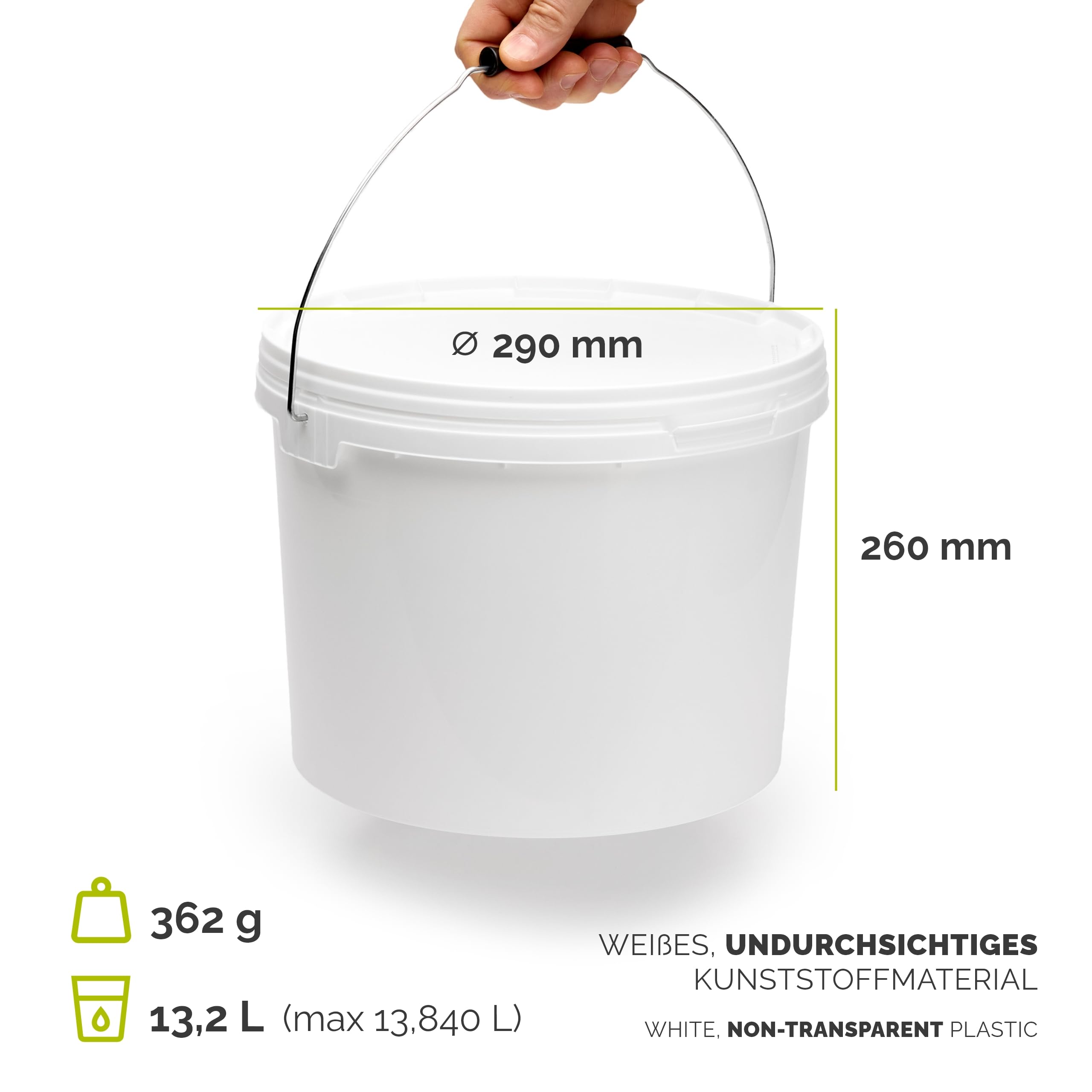 Garronda Eimer mit Deckel 12 L für die Lagerung von Lebensmittel- und Chemischen Produkten Weiß 10 Stück GD-0119