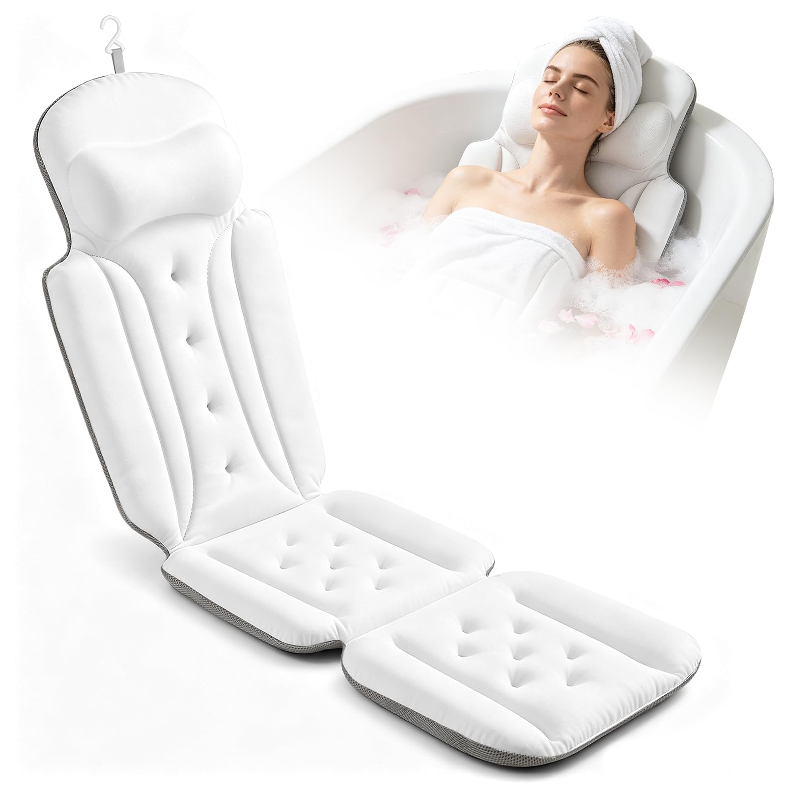 SetSail Full Body Bath Pillow for Tub,Bathtub Cushion for Soaking Tub White