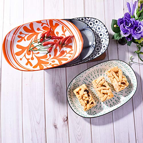 Family Dinner Plates Set Of 4, Japanese Glazed Ceramic Plate Family Dinner Plate, 9.4 Inch Oval Plate Fish Plates #TOP3