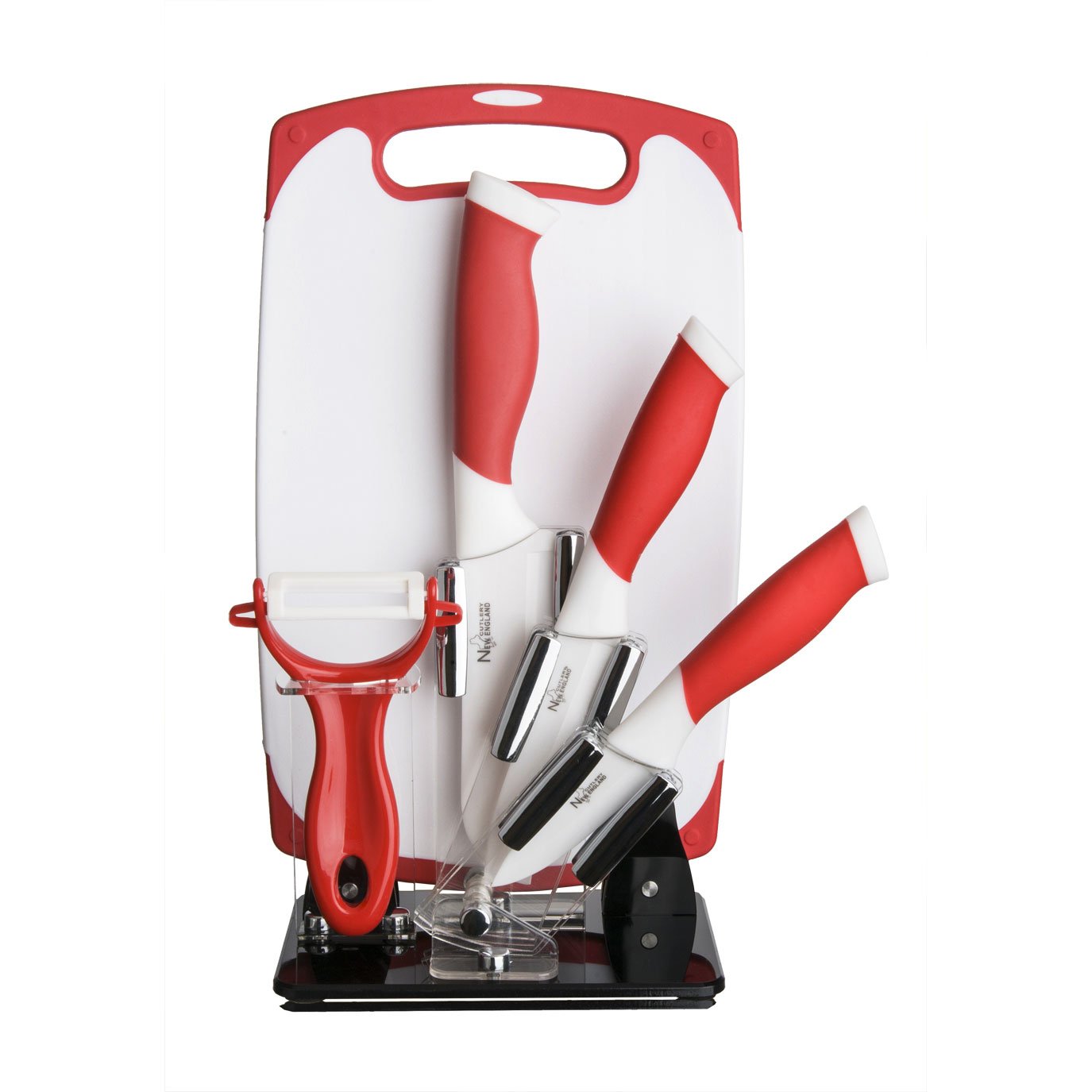 6 Pc Red Kitchen Cutlery 6 Piece and White Ceramic Knife and Tool Set
