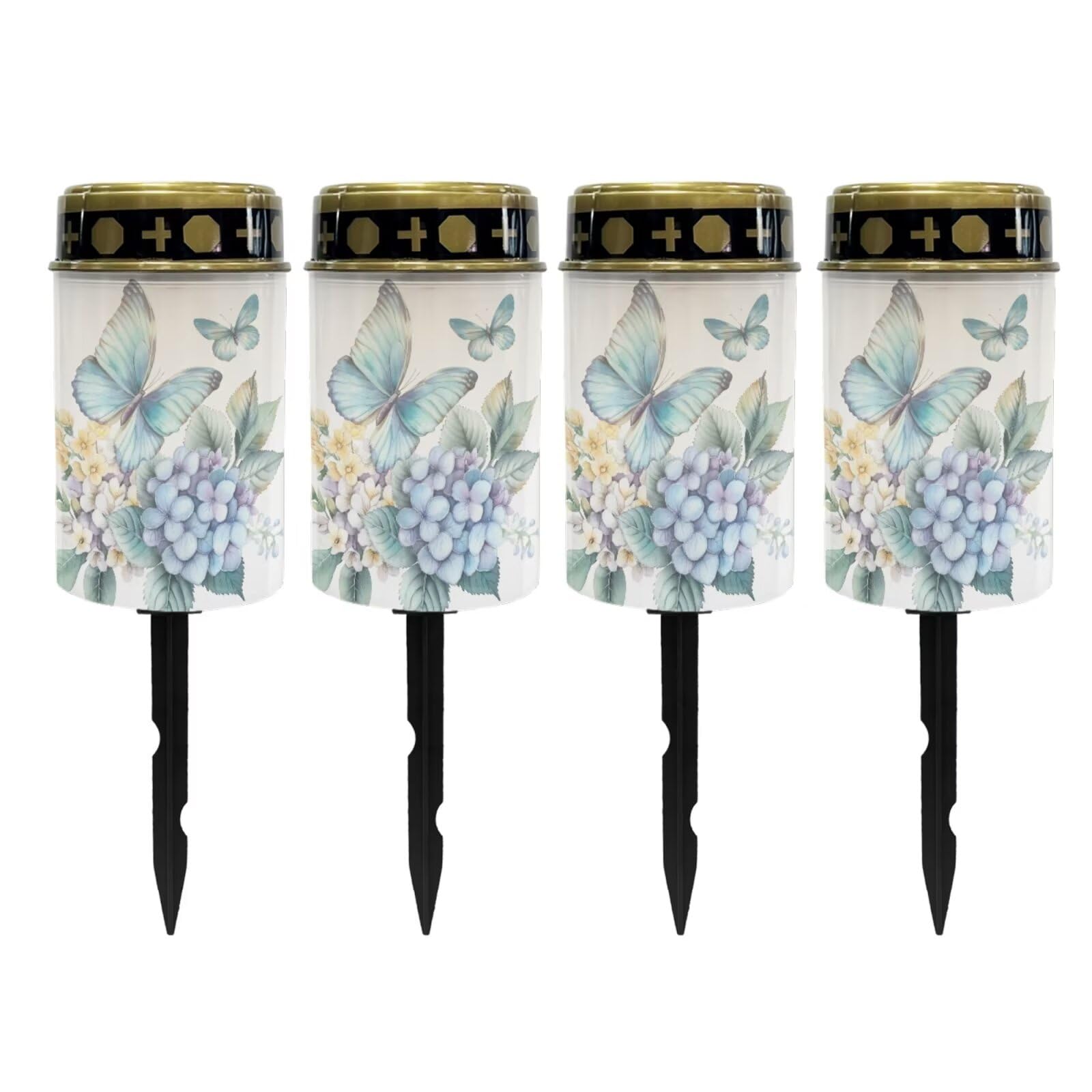 Uorisanigo Butterfly Flower Cemetery Solar Lights for Grave Flameless Led Electronic Candles Waterproof Solar Pathway Lights for Grave Cemetery Decorations Memorial Gift 4 PCS