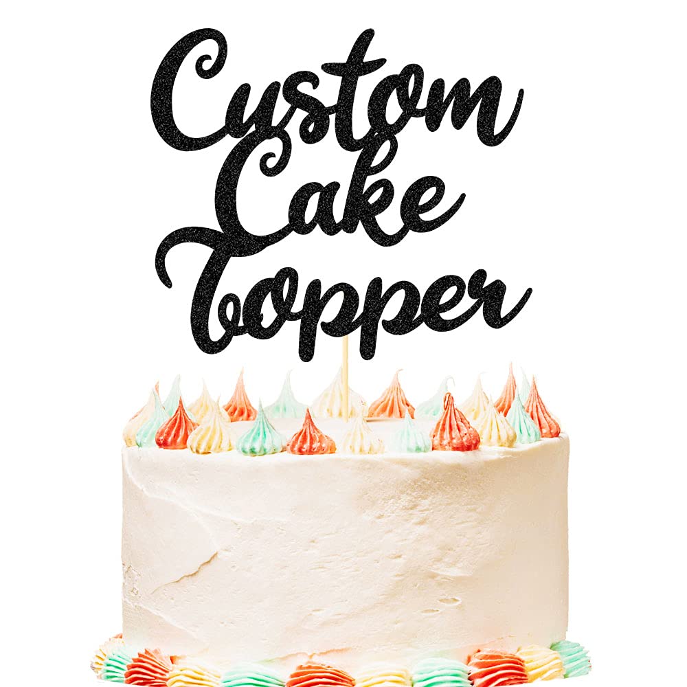 Personalised Birthday Cake Topper Customized Any Word Name Age Party Cake Decoration Double Sided Glitter Card 1st 10th 16th 18th 20th 21st 30th 40th 50th 60th 70th 80th Black