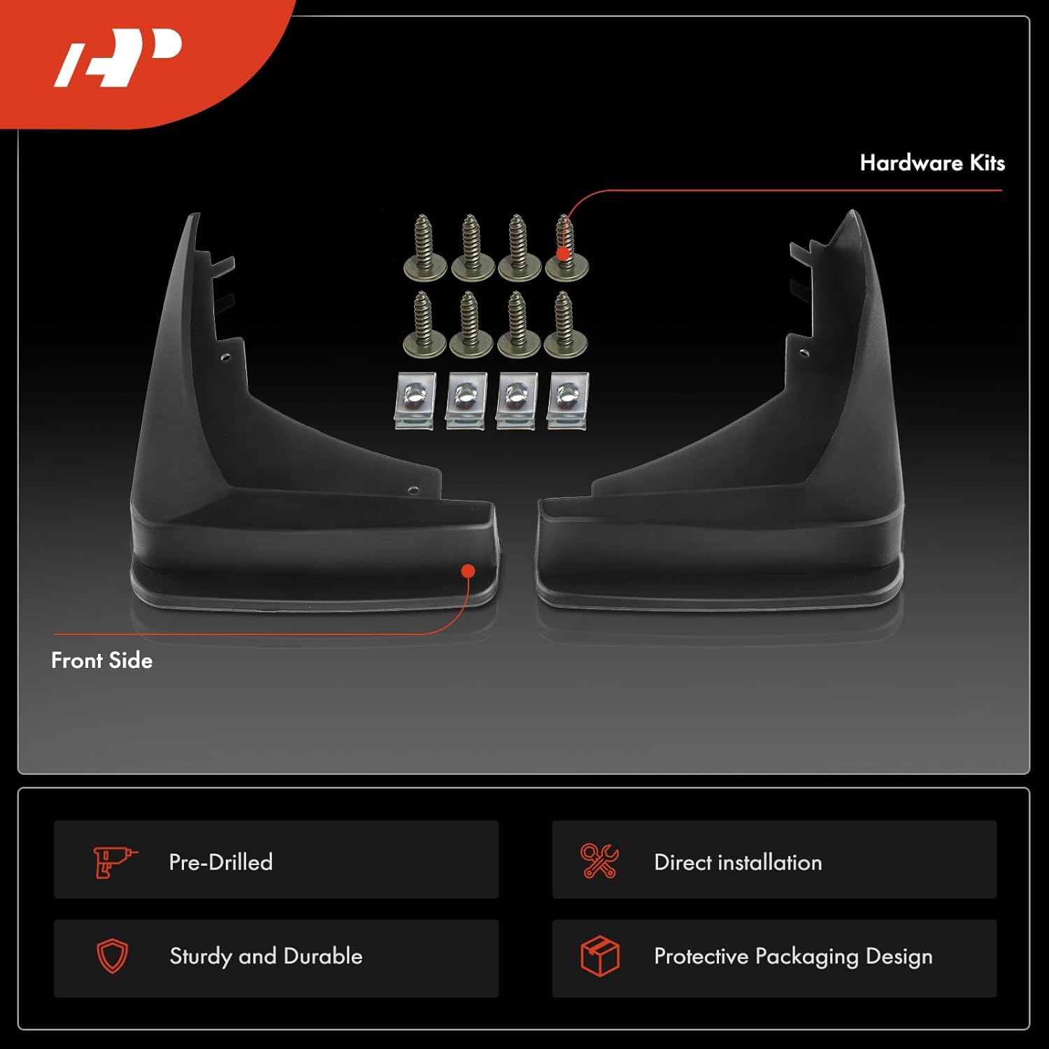 A-Premium Set of 2PCS Mud Flaps Splash Guards Mudguards Mudflaps with Hardware Kits Accessory Compatible with Ford Edge 2012-2016, Sport Utility, Black Color, Front(Driver & Passenger Sides)