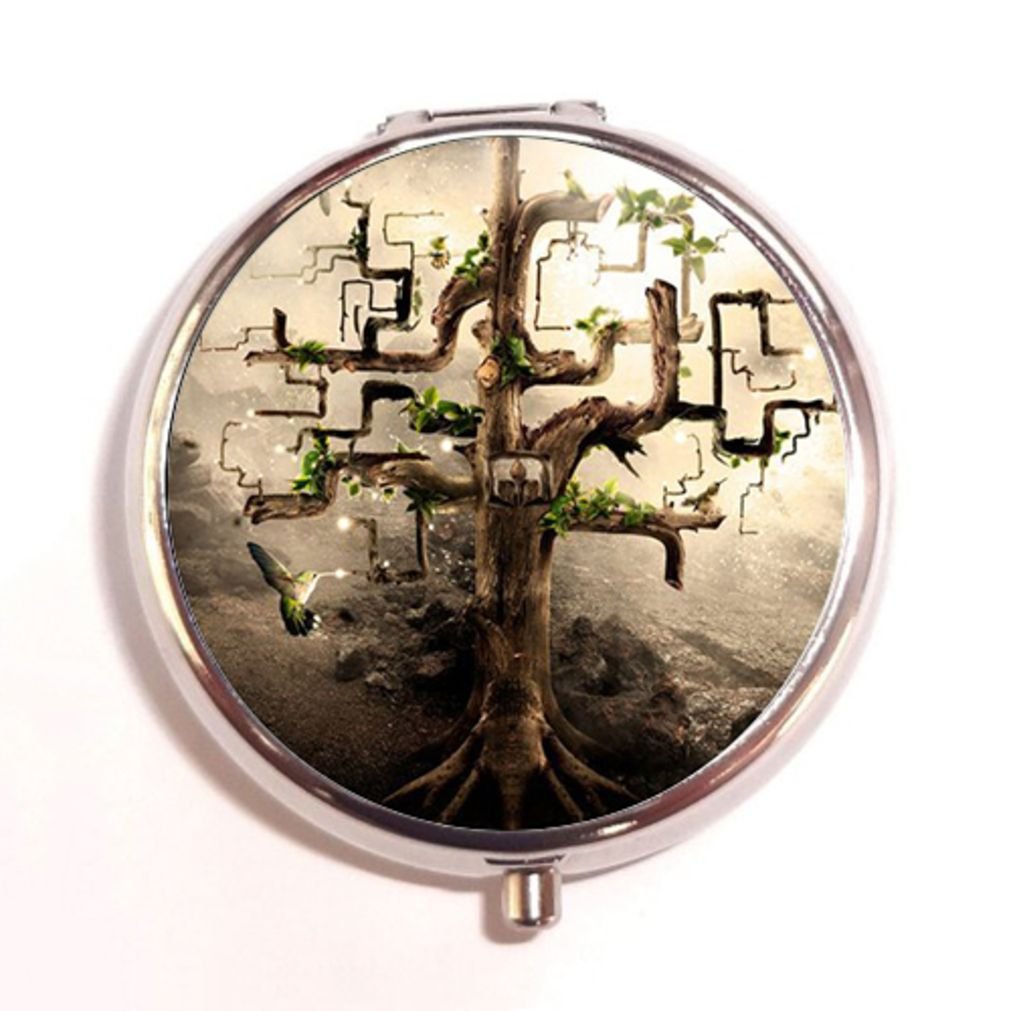 Life Tree Custom Unique Silver Round Pill Box Medicine Tablet Organizer or Coin Purse