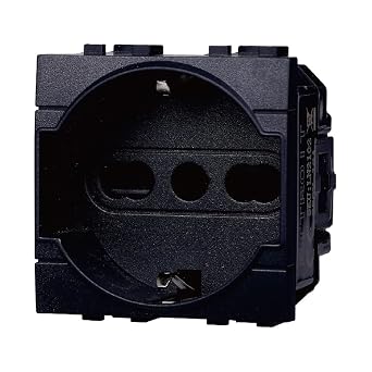 Schuko Socket 2P+T 16A Colour Black Compatible with Bticino Living International/Light Pack of 1