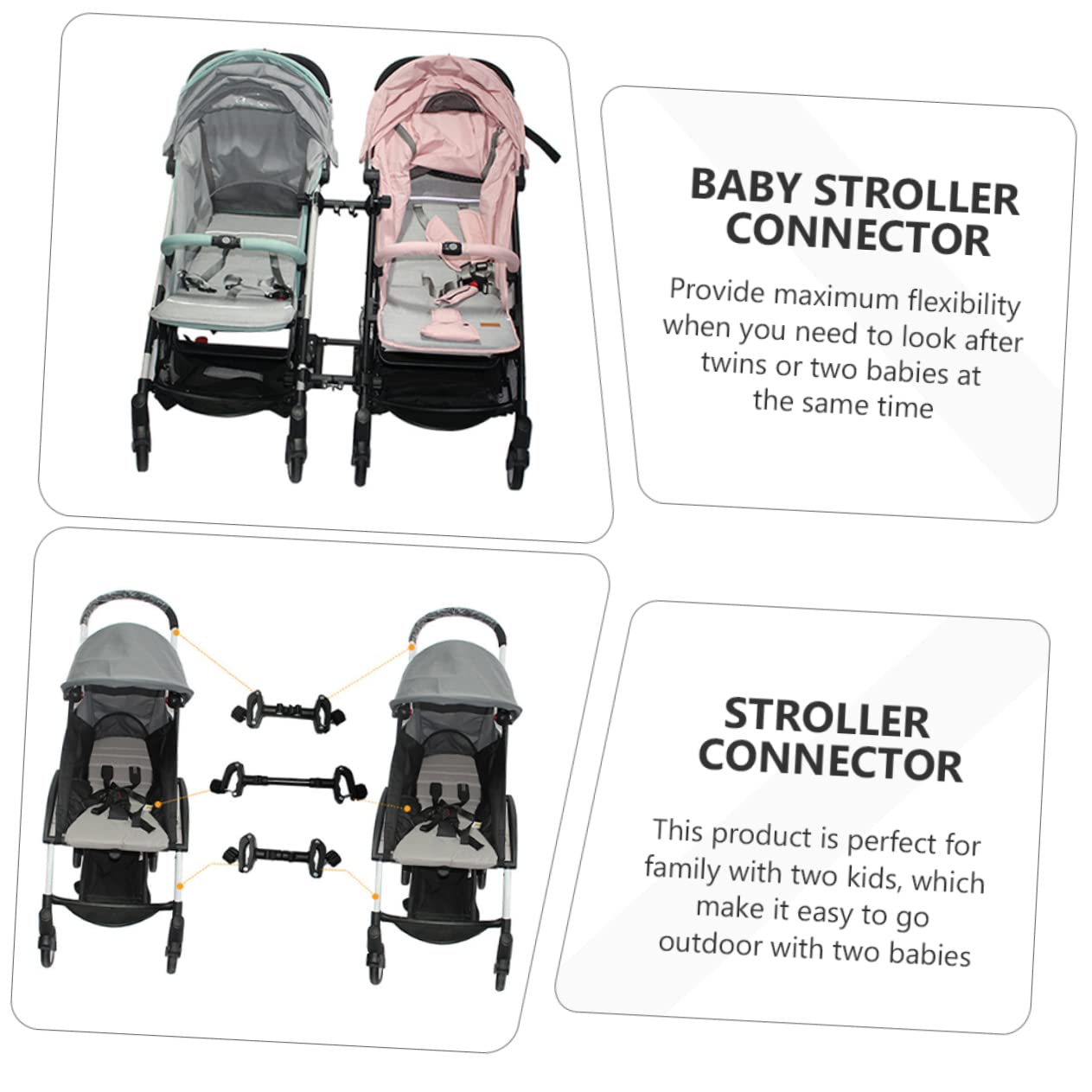 3pcs Twin Stroller Connector Lower Adapter Baby Stroller Connectors for Twins