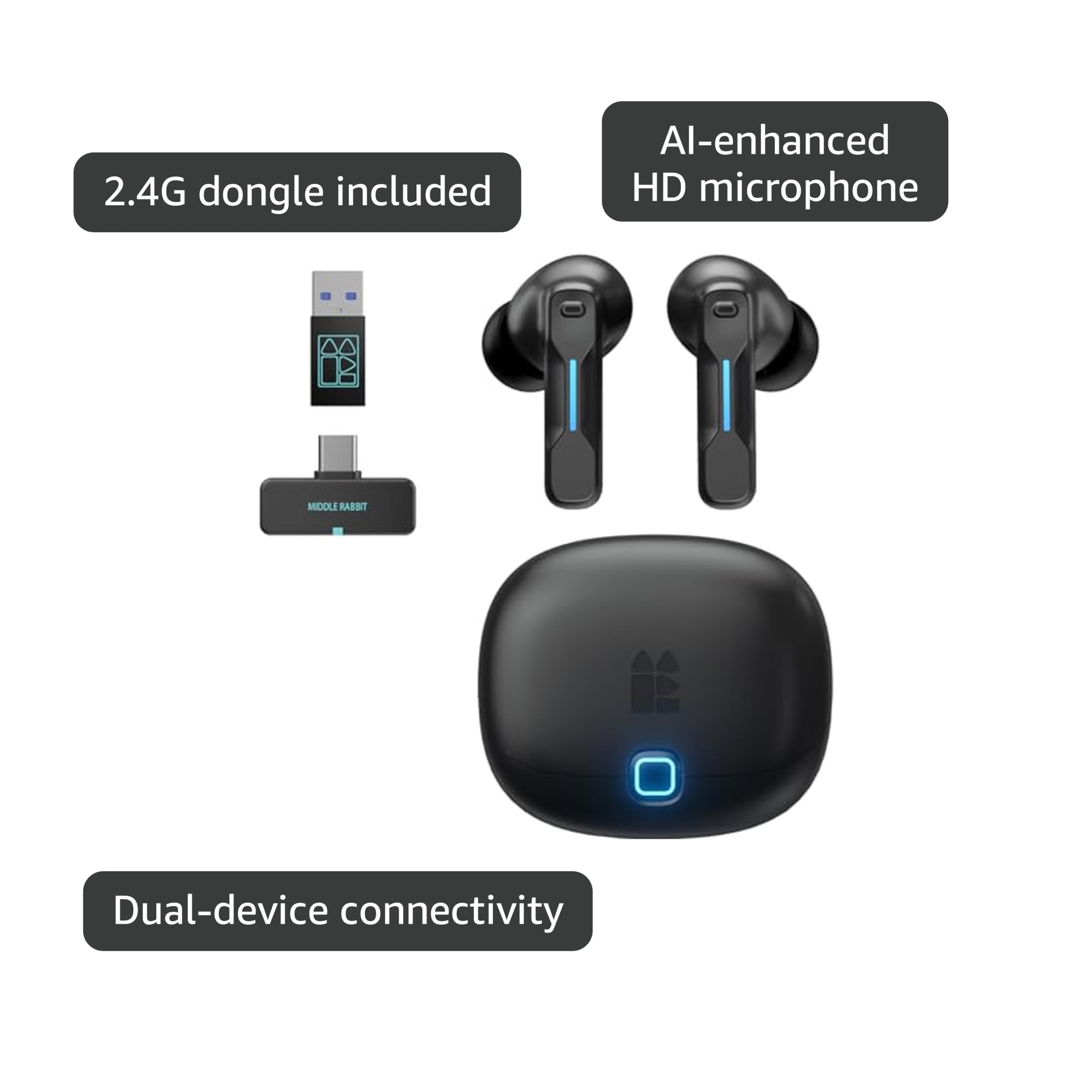 Amazon.co.jp: Middle Rabbit SW5 2.4Gワイヤレスゲーミングイヤホン