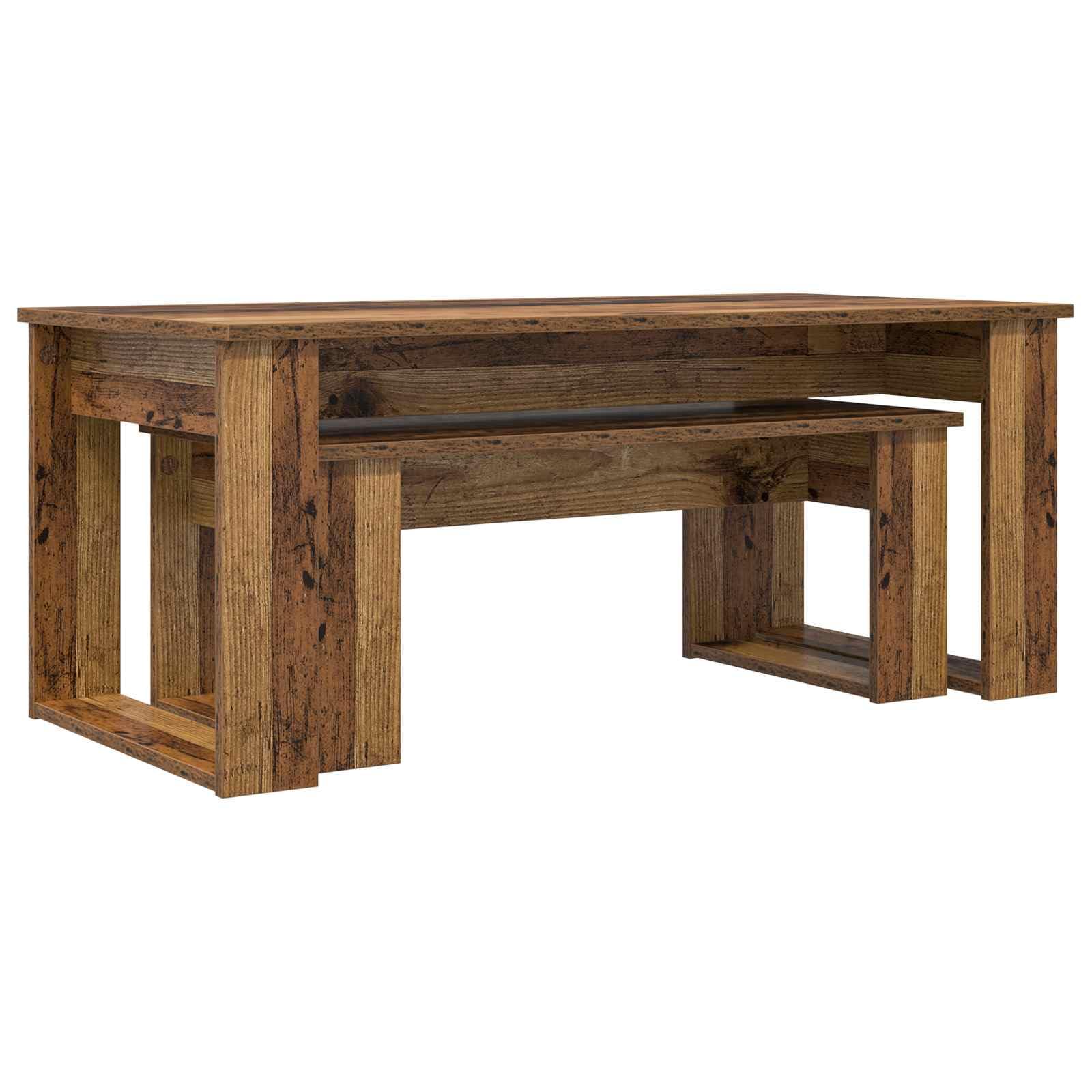 Juego de mesa de café de 2 piezas, madera vieja, 100 x 50 x 42 y 77,5 x 40 x 30,5 cm, diseño moderno, robusto y duradero, para salón, balcón, dormitorio, como mesa auxiliar pequeña