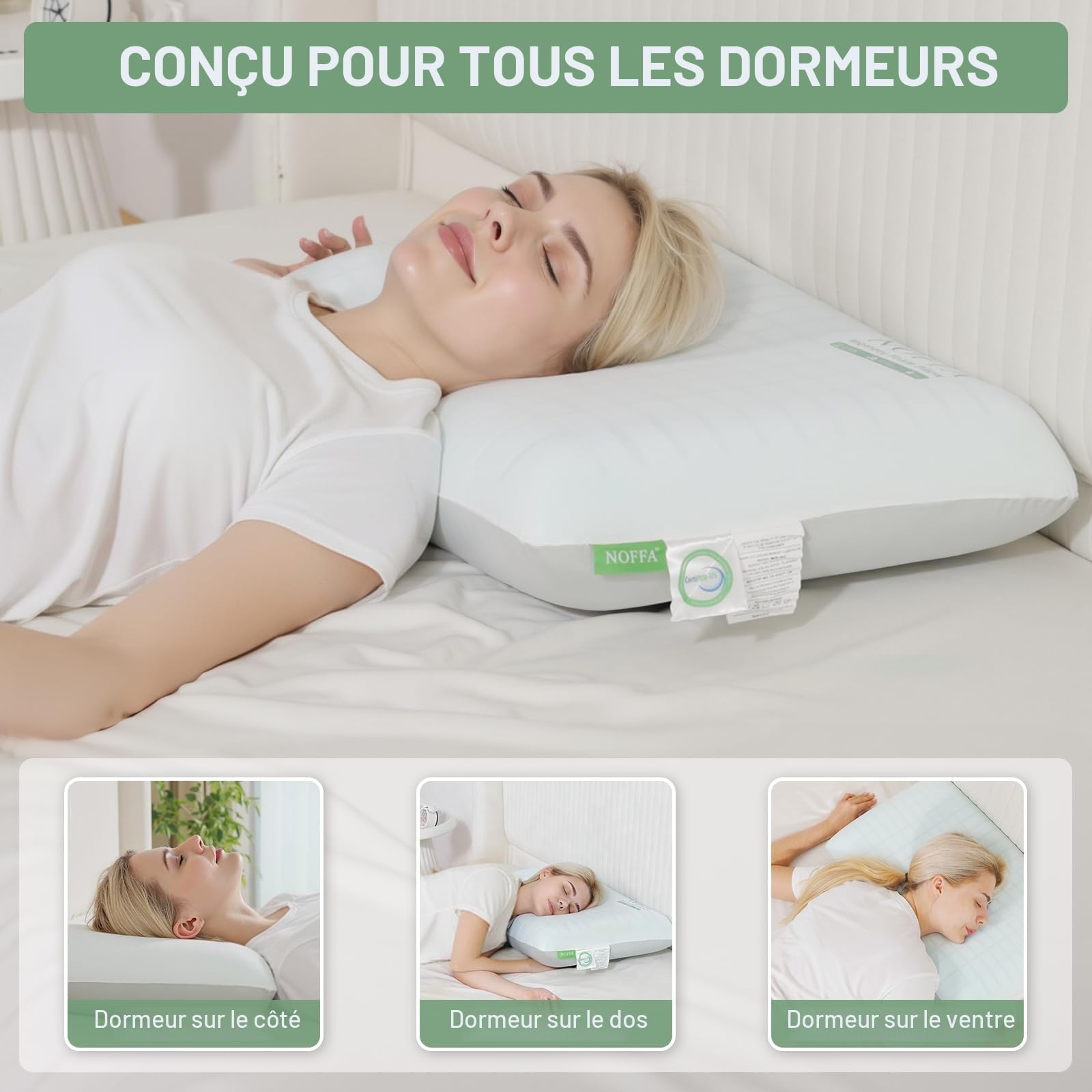 Oreiller Memoire Forme Gel, Oreiller Ergonomique Cervical, Coussin Respirant, Housse Lavable, Douceur Respirante