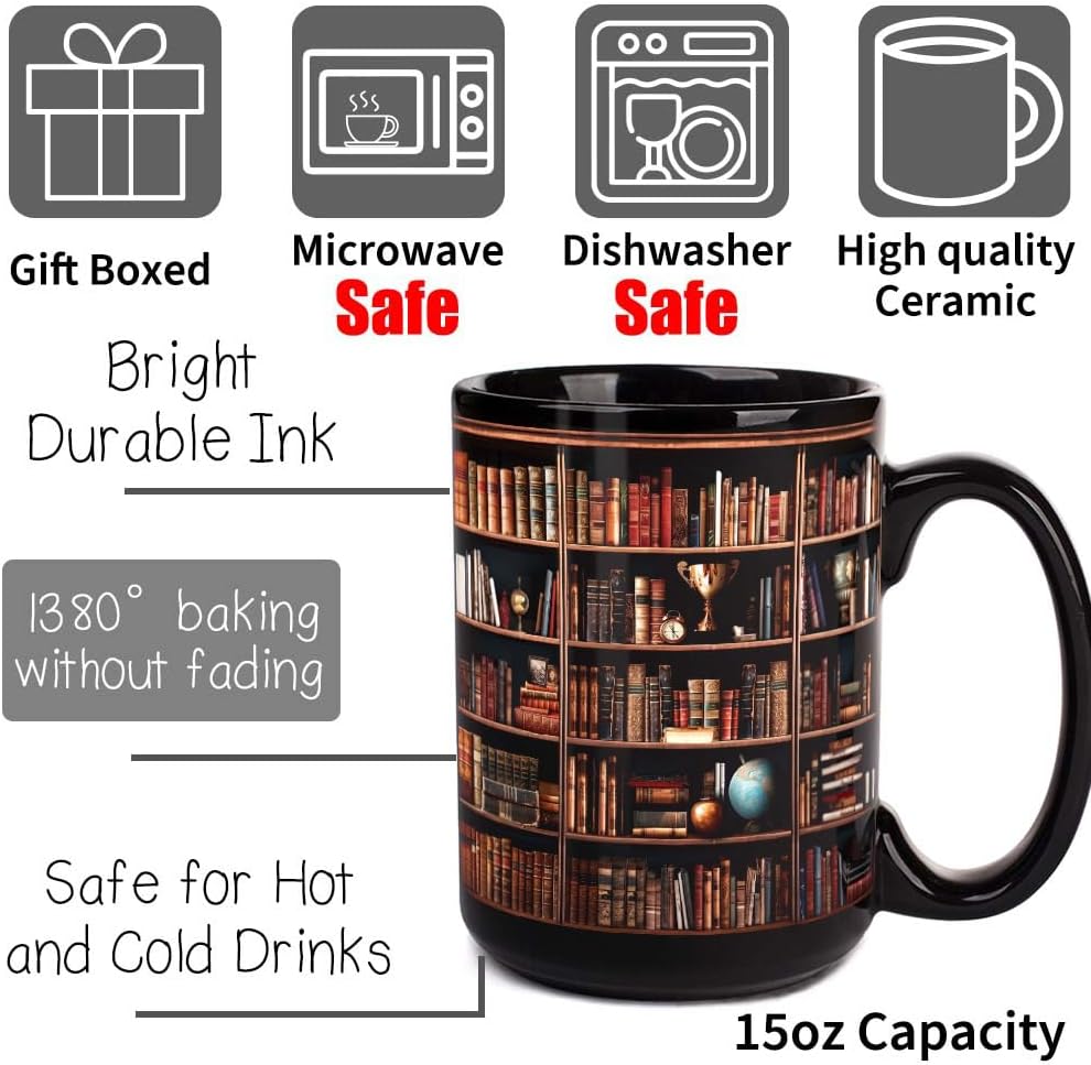 Library Bookshelf Mug 15oz, Novelty Library Coffee Mug, Book Club Gifts for Women, Books Lovers Gift for Readers, Bookworm Gifts for Writer, Library Coffee Mug Gift - Image 3