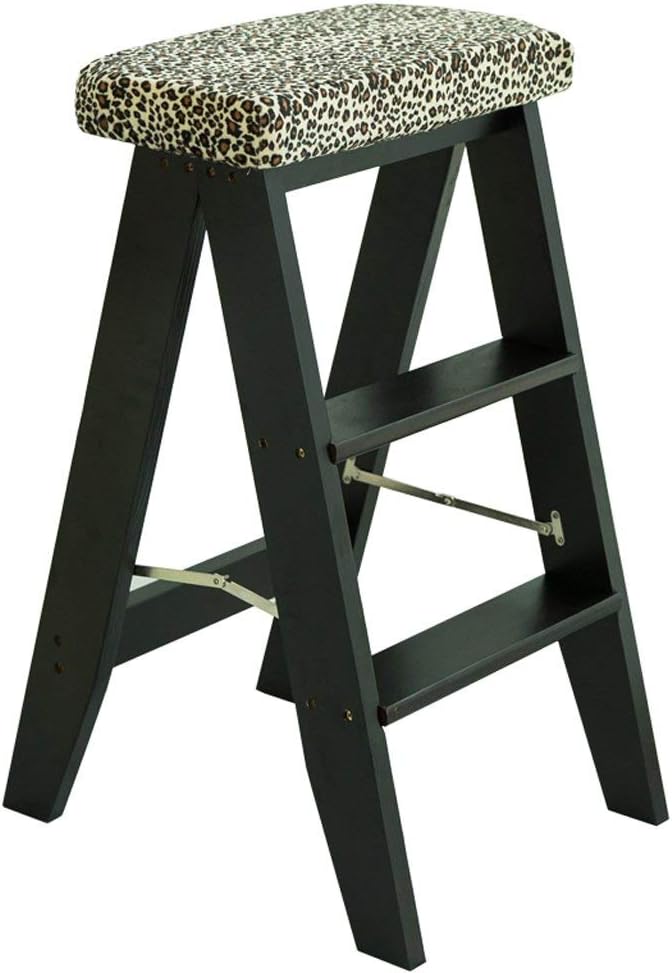 2 Step Ladder Solid Wood Folding Ladder Portable Household Kitchen Cutting Table Stool Chair bar Stool (Color : C, Size : 34 * 32 * 60cm)