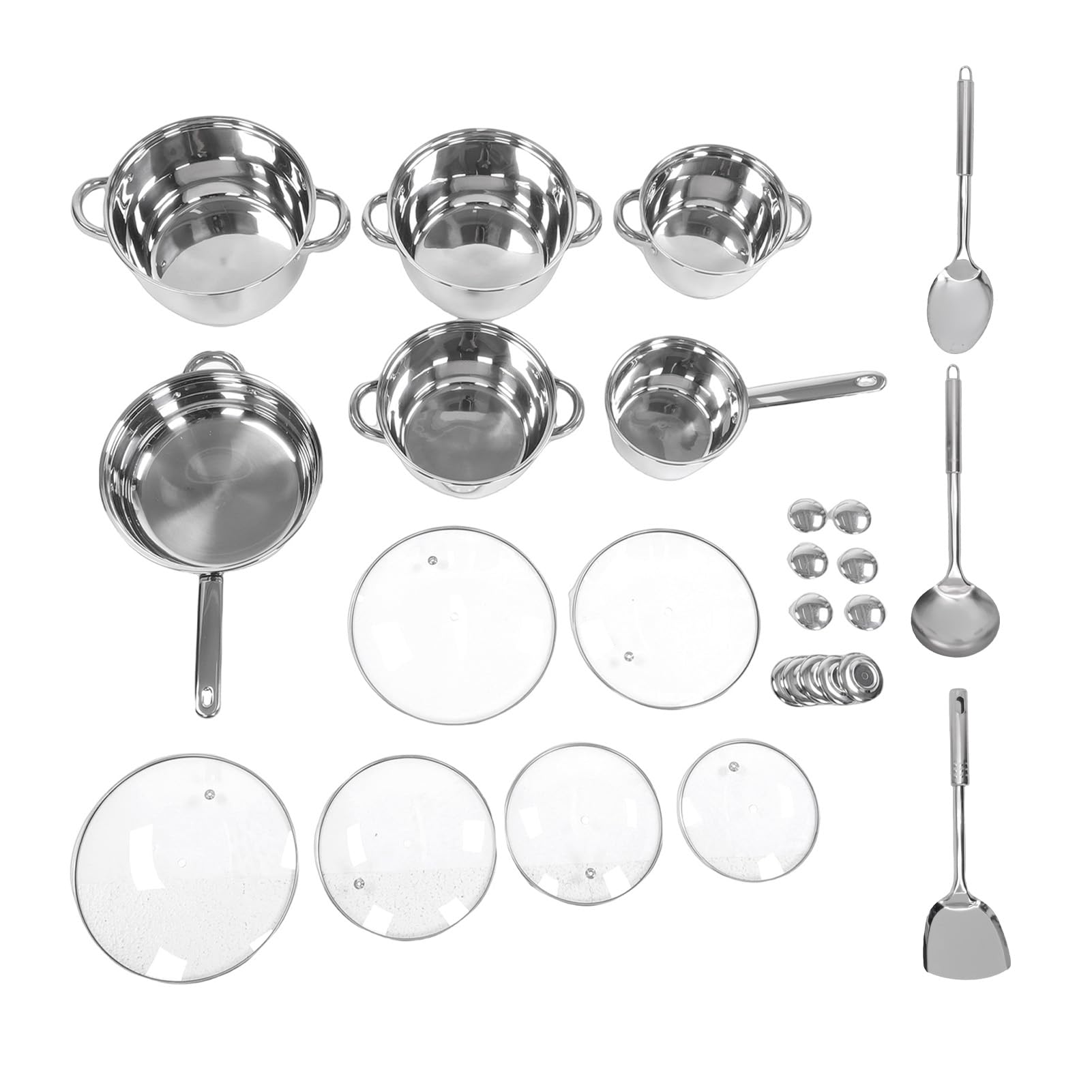 Jectse 15-teiliges Kochgeschirr-Set aus Edelstahl, Töpfe und Pfannen-Set mit Deckel, Küchen-Kochgeschirr- Zum Kochen, Kochutensilien aus Edelstahl, Kochutensilien für die Küche