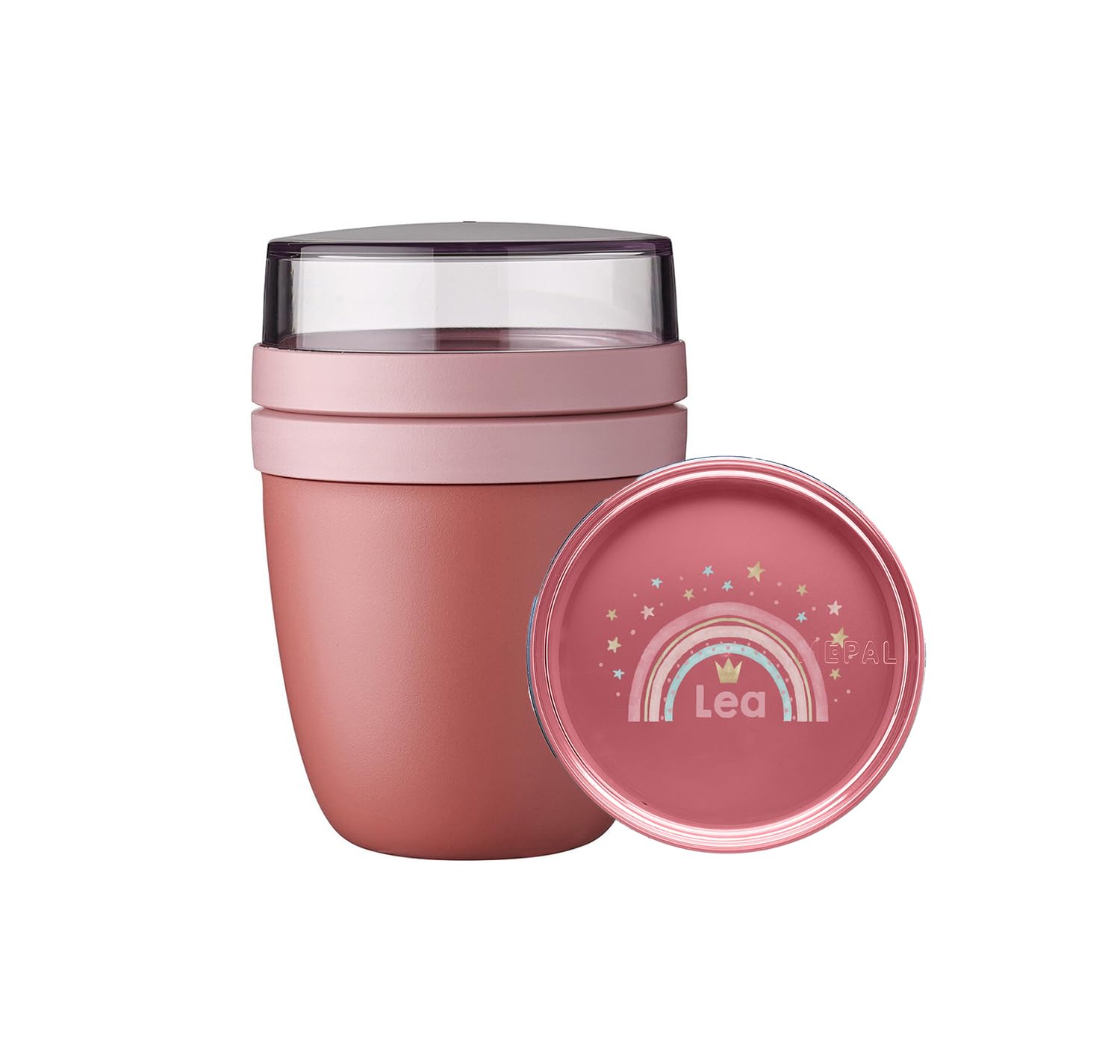 Schul und Kita Set Lunchbox mit Bento und Wasserflasche und Lunchpot mini, Regenbogen pastell Personalisiertes Einschulungs-Set