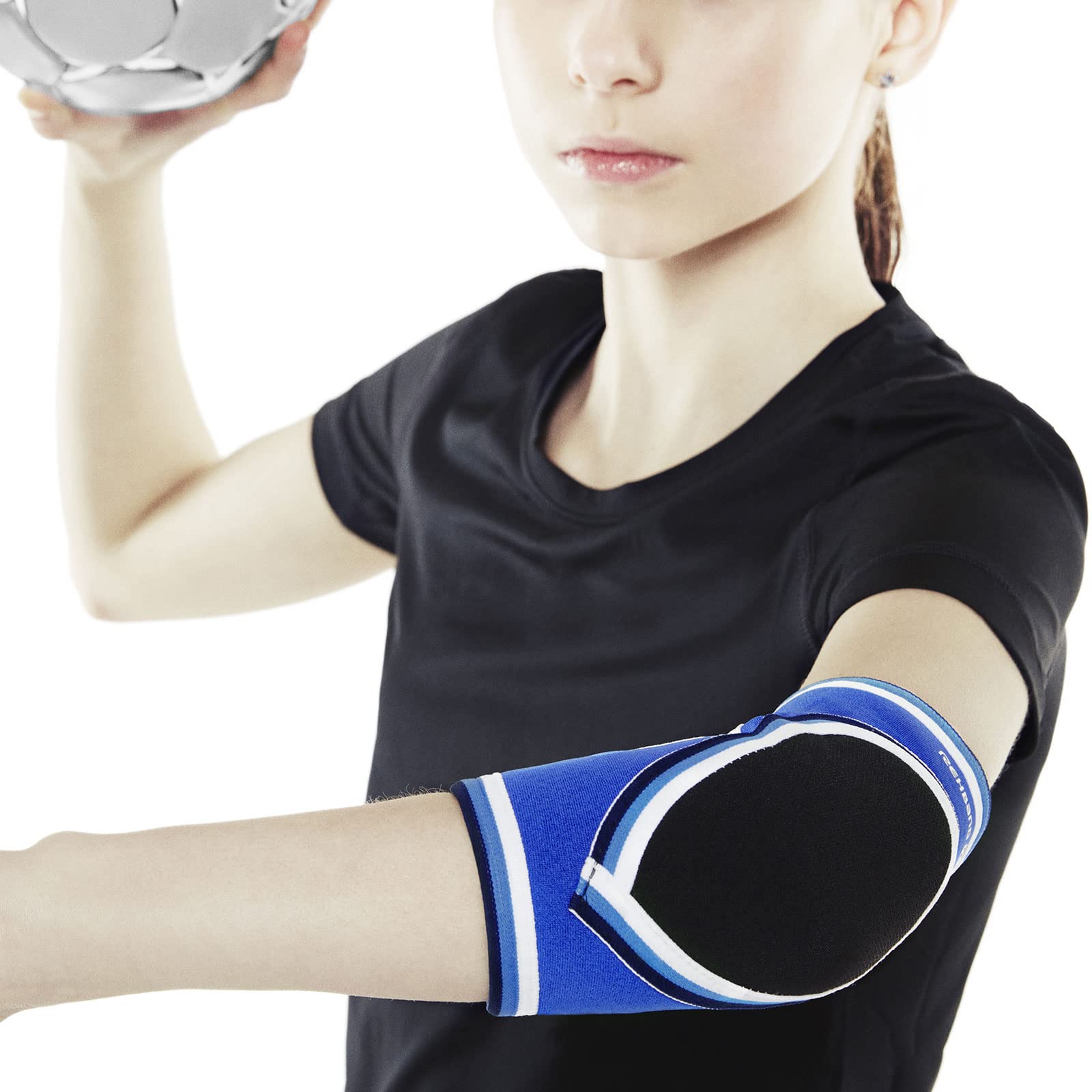 Rehband PRN Ellenbogenbandage für Kinder Größe S/M/L/XL/XXL - Handballbandage mit Polsterung, Ellenbogenschoner für Hand- und Volleyball - entlastet und bietet Kompression