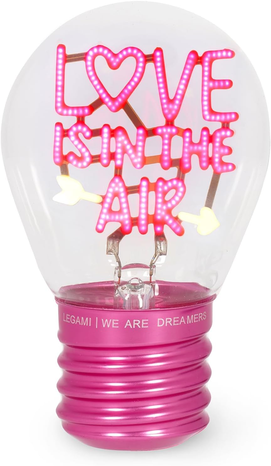 Lampada da Tavolo a forma di Lampadina, Ricaricabile con Cavo USB, Senza Fili, Bulb Fiction, Tema Love is in the Air, 6.8 x 10.3 cm - Gadget