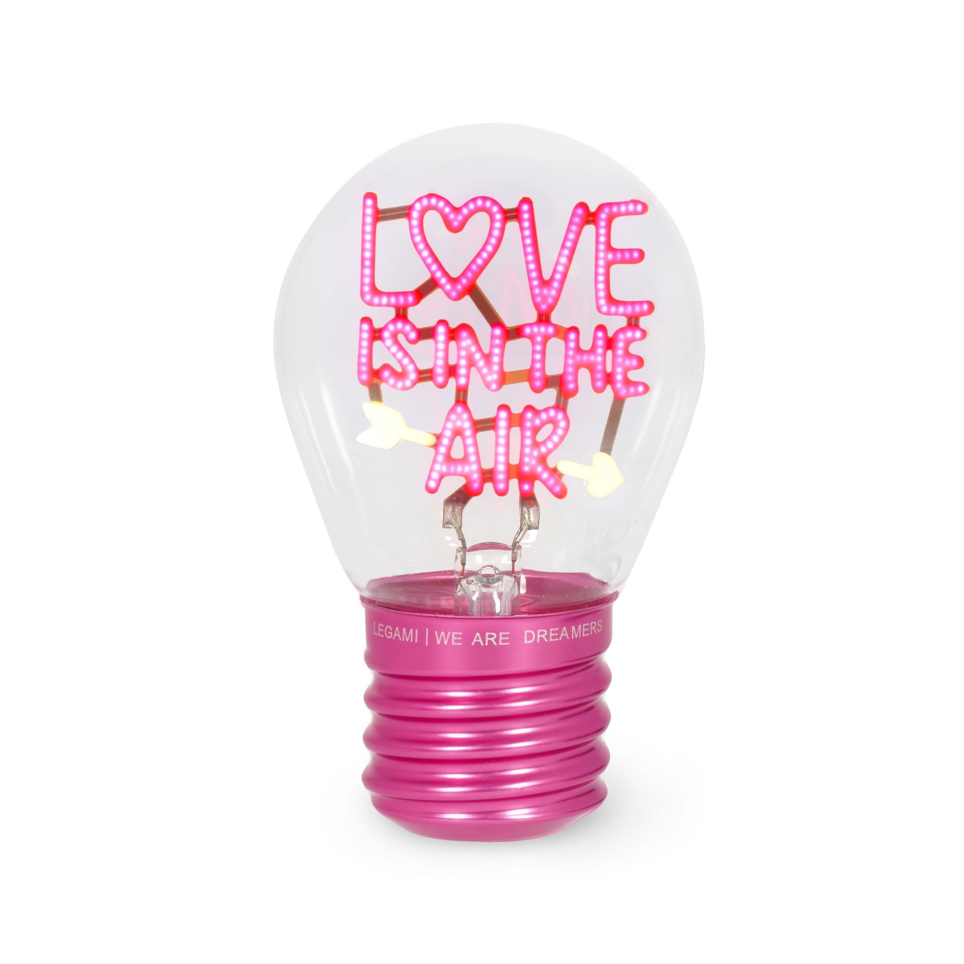 Legami - Lampada da Tavolo a forma di Lampadina, Ricaricabile con Cavo USB, Senza Fili, Bulb Fiction, Tema Love is in the Air, 6.8 x 10.3 cm