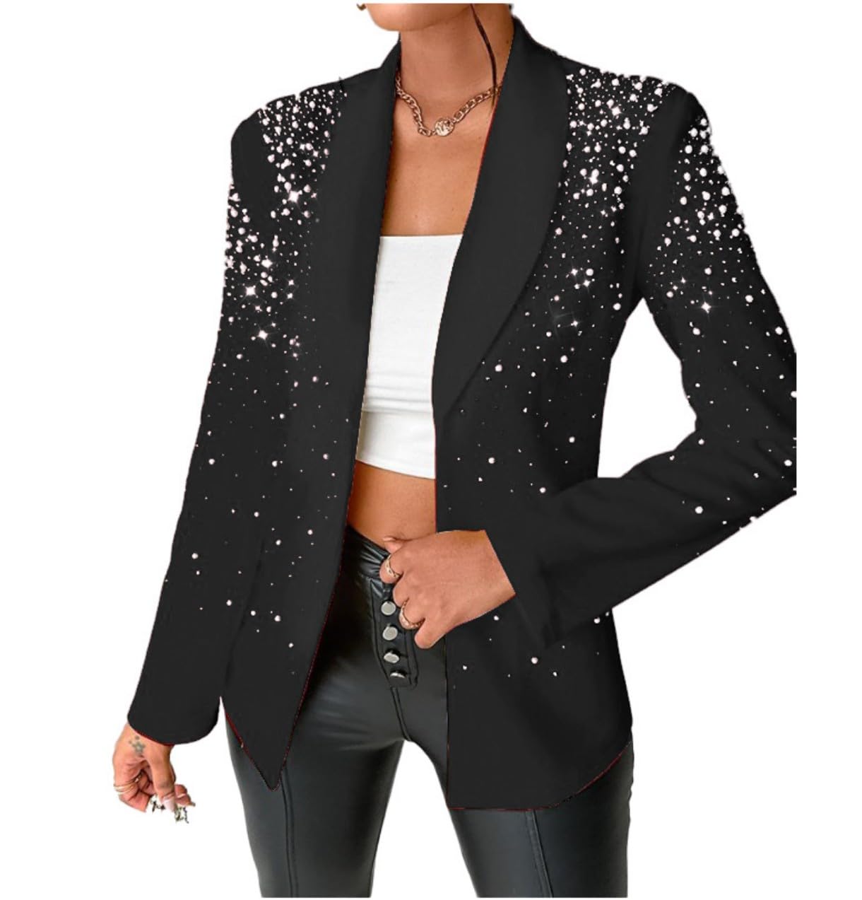 Women Pearl Blazer Dresses Fashion Casual Bubble Bead Suit Womens Blazer Slim Suit Jacket Womens Tops