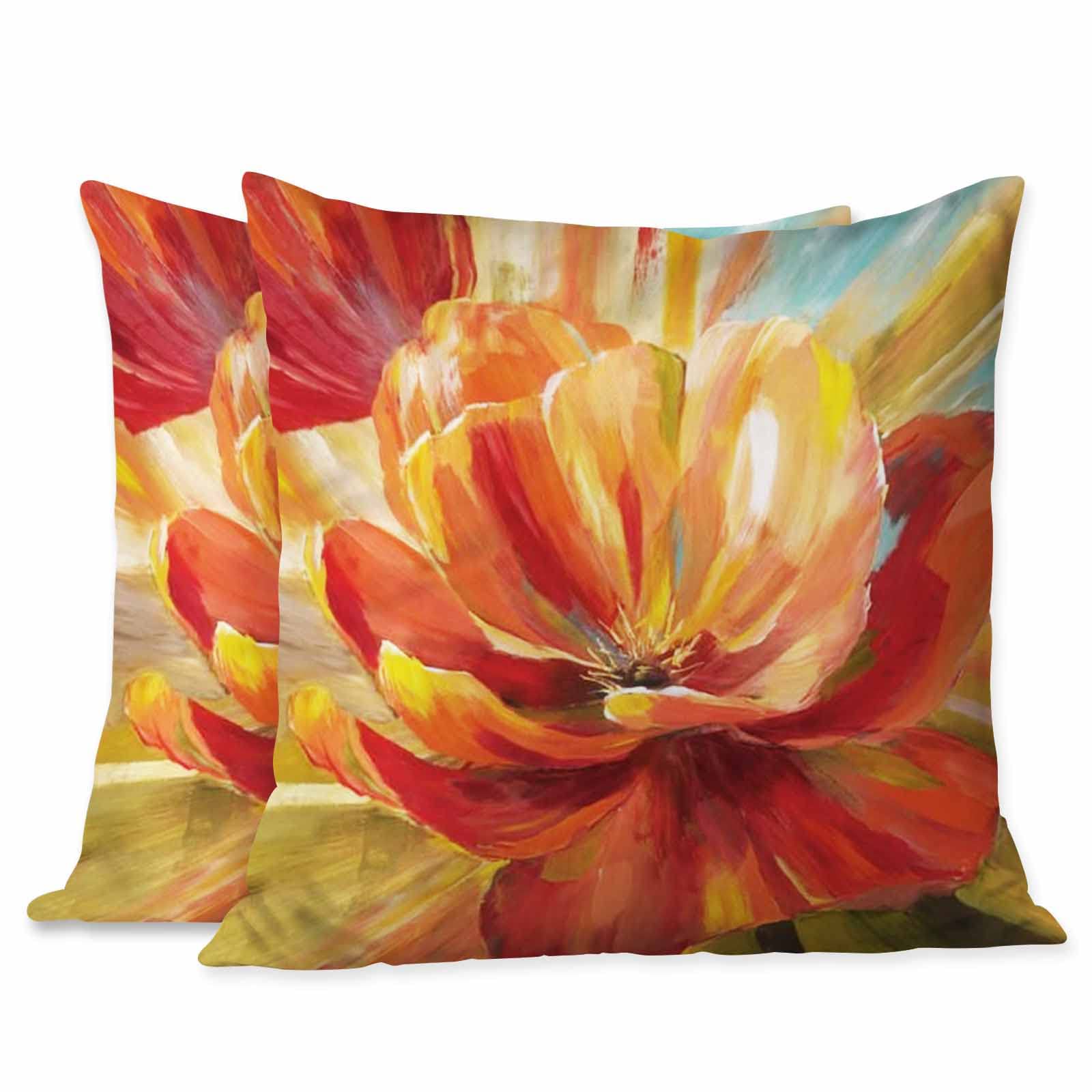 Beabes Throw Pillow Covers Orange Blossom Poppy Flower Spring Watercolor Pack of 2,Decorative Accent Pillow Cases for Couch Bed and Living Room 18X18 Inch