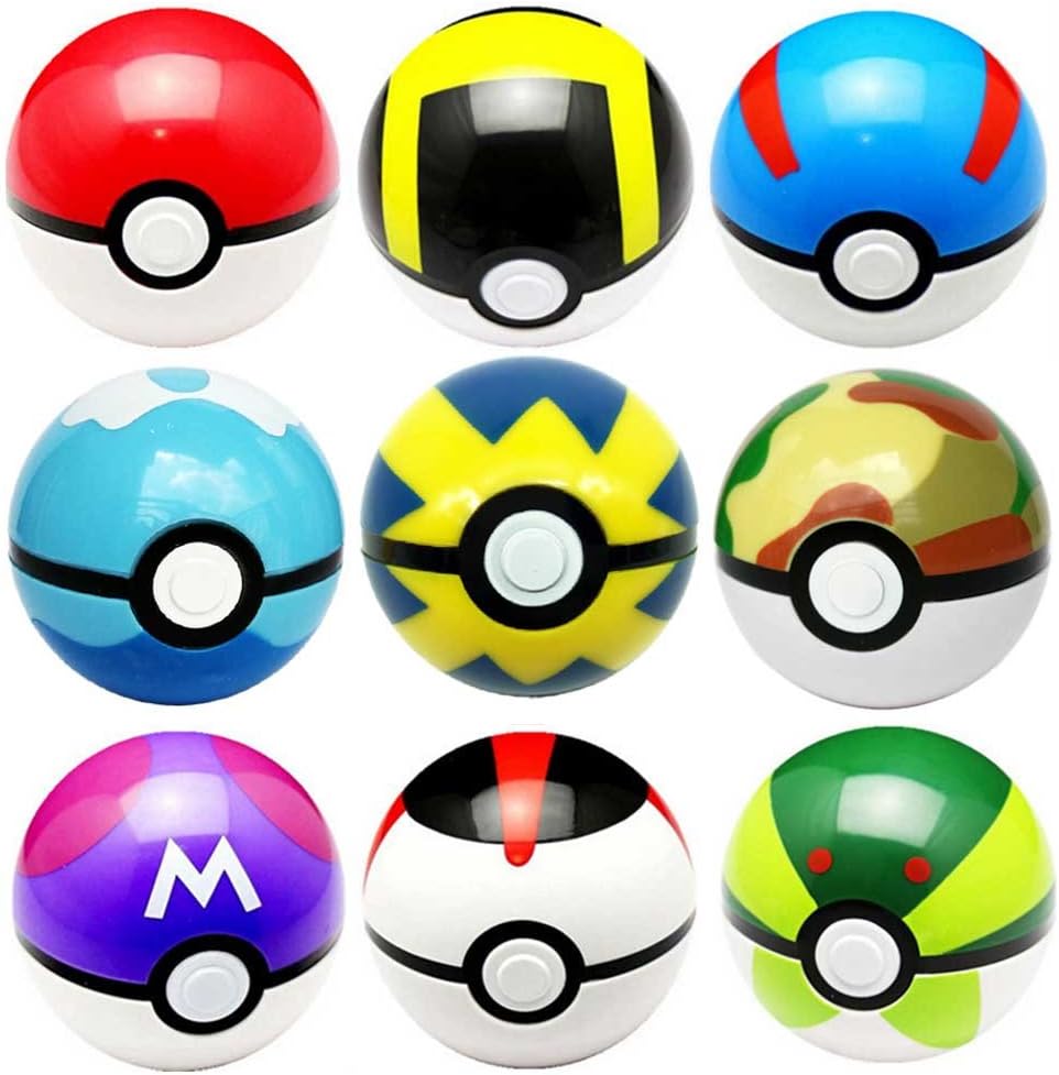 Pokemon 9 Pieces Plastic Pokeballs + 9 Pieces Random Action Pokemon Figures Toys for Kids