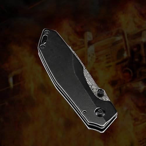 Miniatura 7 de ALBATROSS Cuchillo plegable EDC de 7 pulgadas con hoja de acero de damasco VG10, mango retro, clip para cinturón y caja de regalo marrón