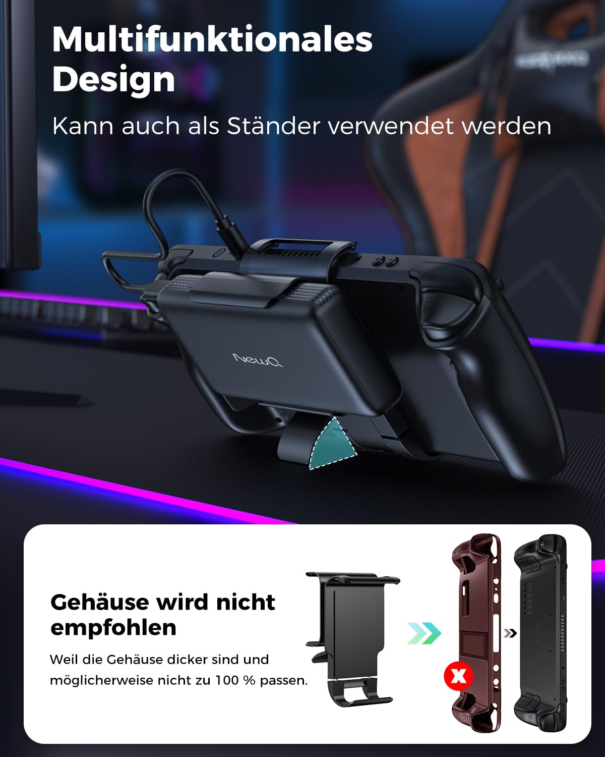 2-in-1 Steam Deck Akku Bank & Ständer für Steam-Deck/OLED, 20000mAh 65W PD3.0 Schnelllade Power Bank, mit Dual USB C Kabel（Nicht für Koffer geeignet）