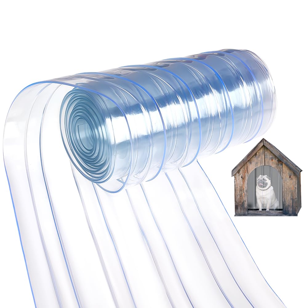BENECREAT Striscia di Ricambio In Vinile di Plastica Da 3 m, Tenda In PVC Trasparente A Coste Da 183mm di Larghezza per Sportello Della Cuccia Del Cane, Inverno, Congelatore, Commerciale, Blu