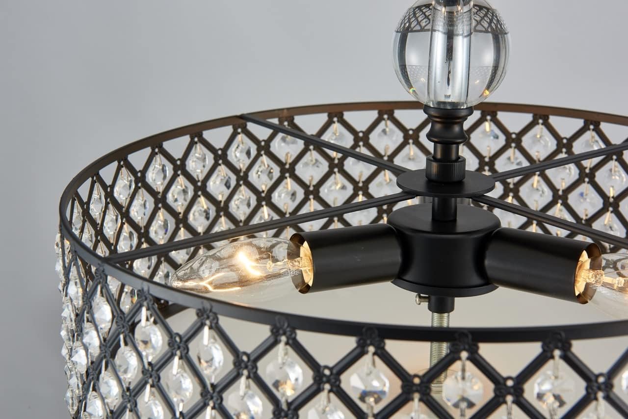 Saint Mossi Semi Flush Mount Ceiling Chandelier, Modern K9 Crystal Ceiling Light Fixture for Dining Room, Livingroom, Bedroom, H11 x D15.4, Matte Black Finish