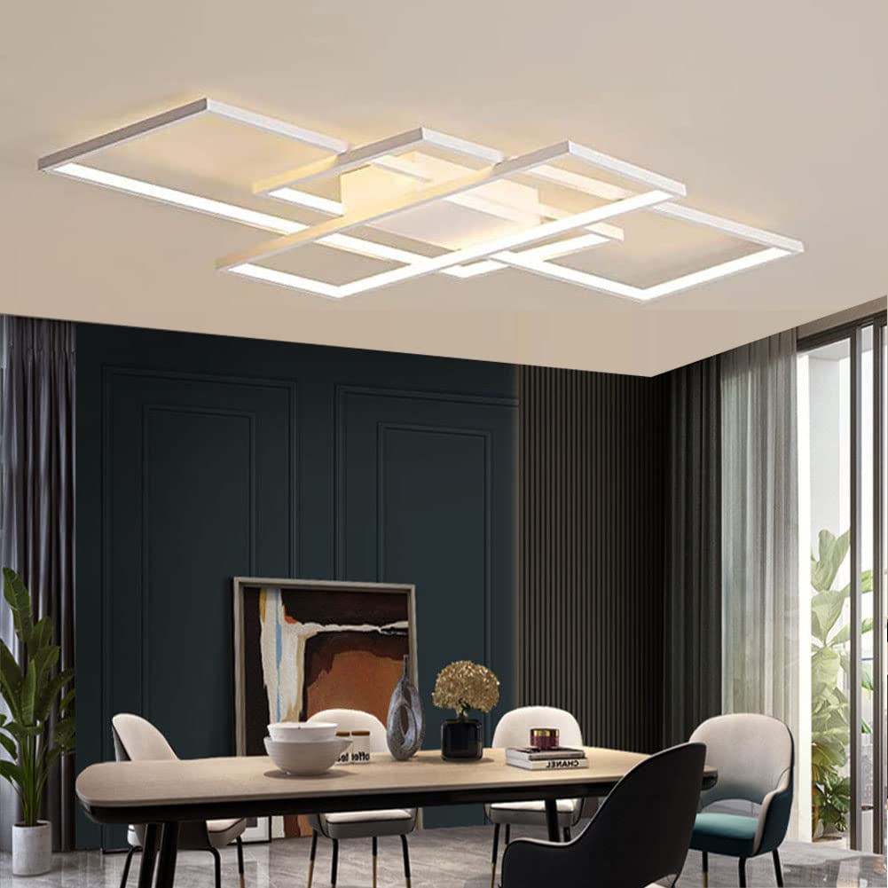 Dekoracja salonu LED lampa sufitowa do montażu na płasko kreatywny kwadratowy żyrandol ściemnialny 3 pierścienie, metal, dł. 90 cm, 68 W, 6200 lm, ściemnialne oprawy oświetleniowe