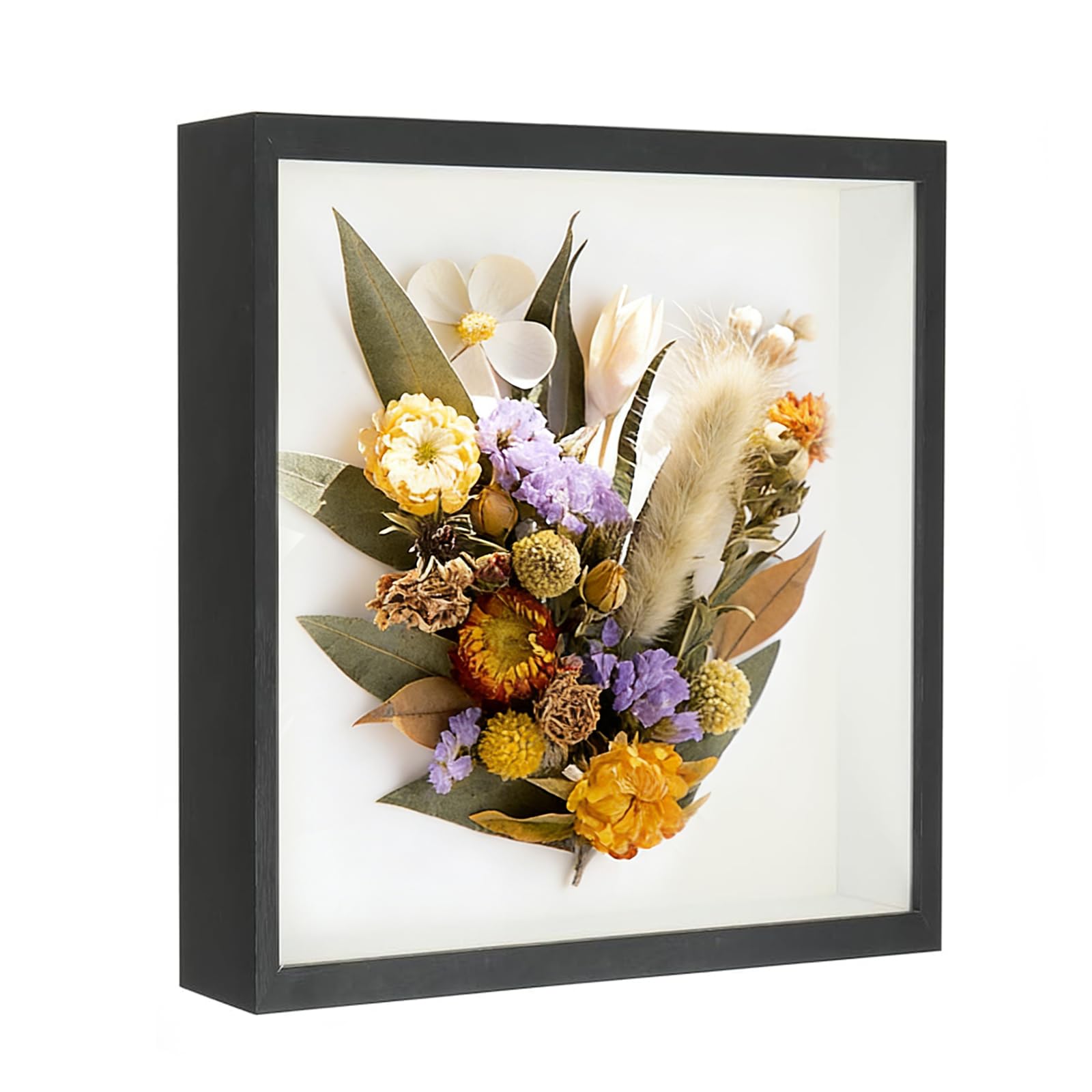 3D Shadow Box, 25 x 25 cm Picture Frame, Deep Box Photo Frame Deep Frames Display Boxs Wooden Deep Boxs Square Photo Frames for Medal Flower & Crafts Display(Black)