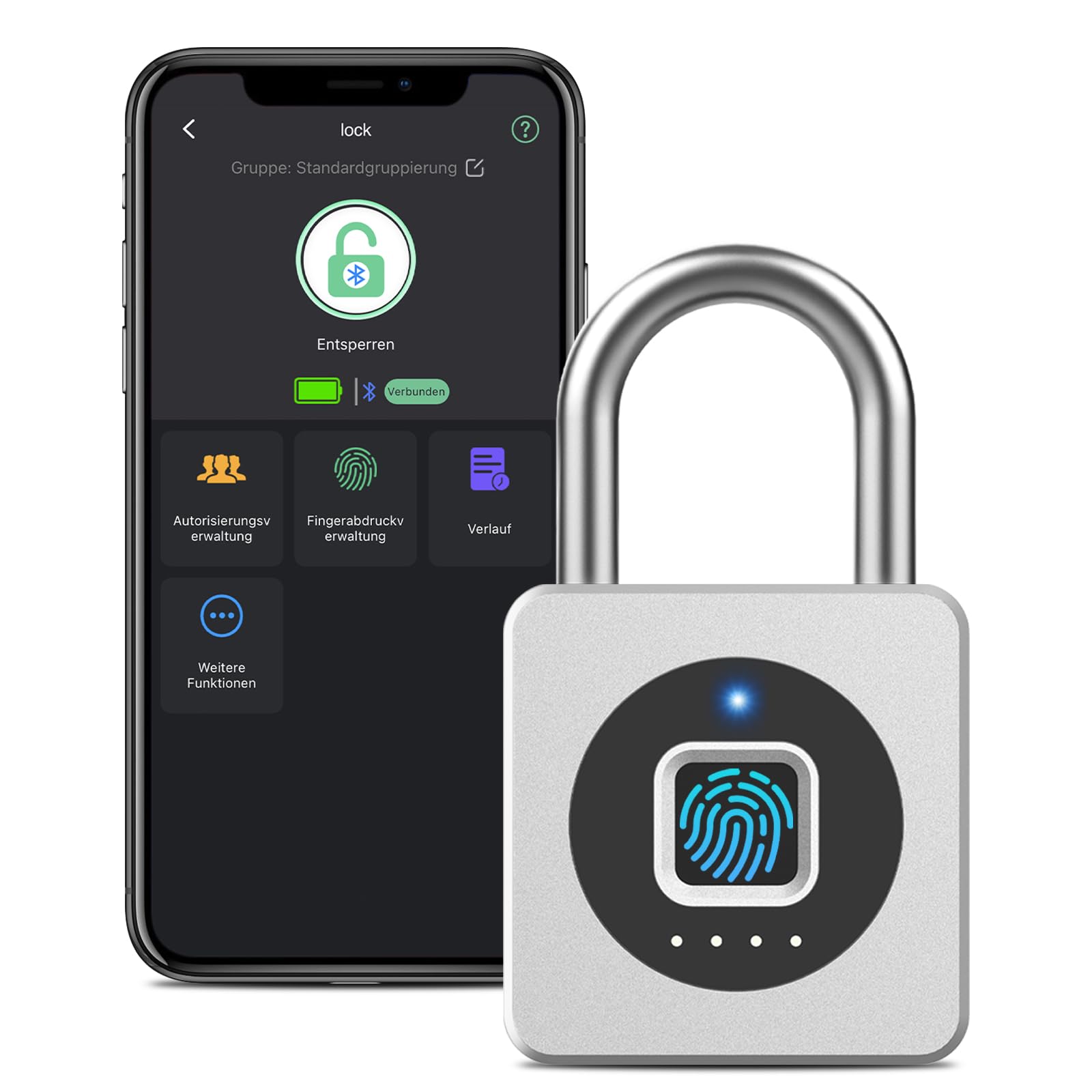 Eseesmart Cadenas à empreintes digitales, pour salle de sport, Bluetooth avec empreintes digitales, IOS Watch, cadenas étanche pour bagages, entrepôts, voiture de fret, garage, casier