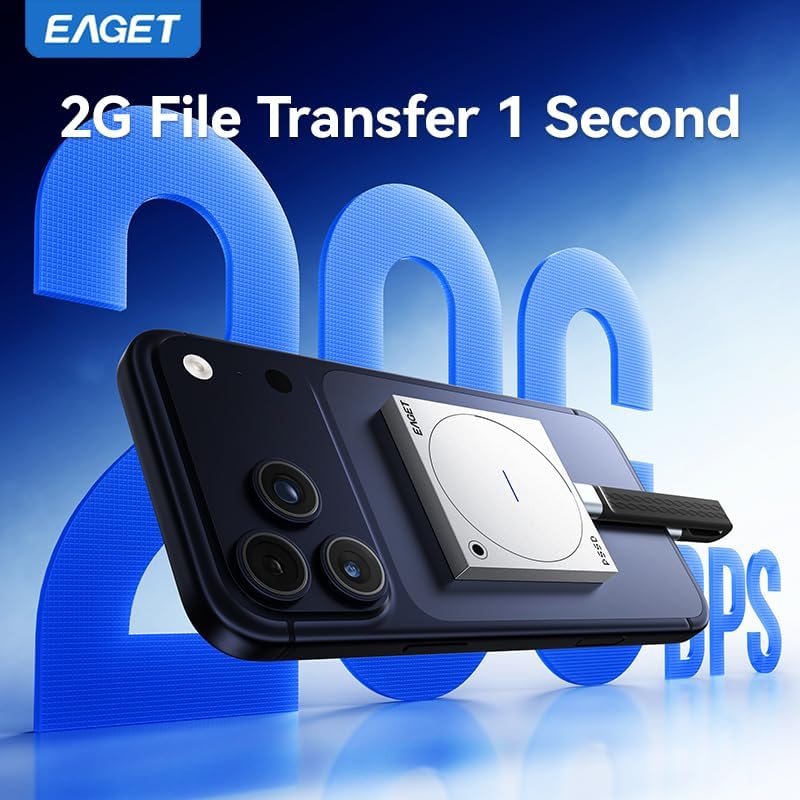 EAGET 1TB 20Gbps Magnetic Portable SSD, External Solid State Drive, Self-Adhesive Card-Sized PSSD for Laptop, PC, Mac, PS5, Xbox, Android