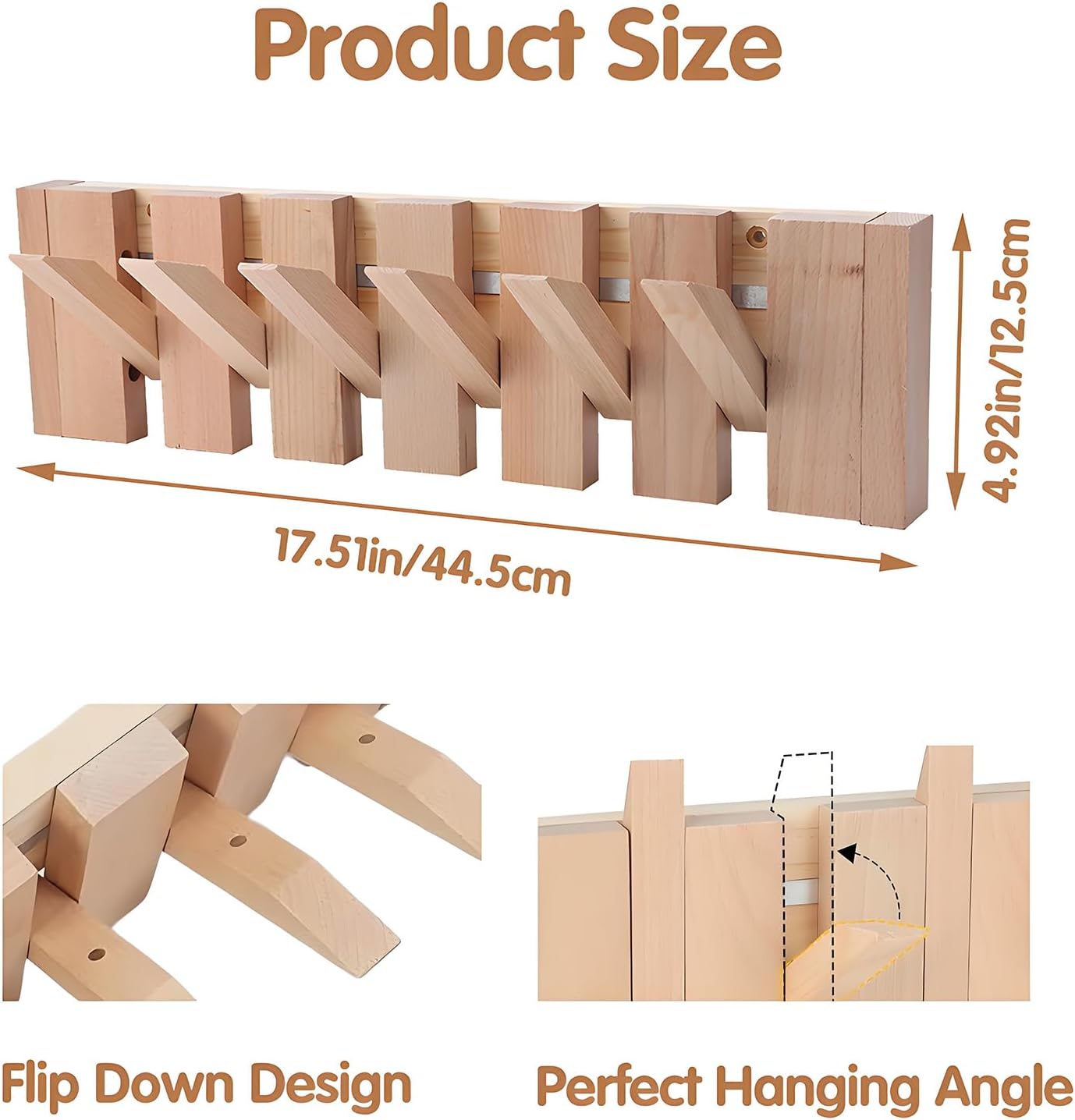 coat rack wall mount, wall coat rack piano key wood hangers with 6 hooks space-saving storage organizer for clothes, hats, keys, towels, bags
