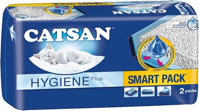 CATSAN - Hygiene Plus - Arena para Gatos Adultos y Gatitos no aglutinante - con Forro - 2 Bolsas de 4 L