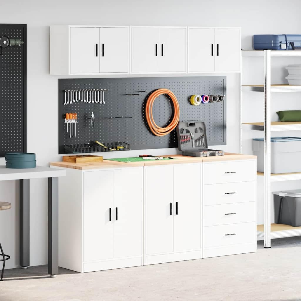 INLIFE Garagenschränke 6 STK. Weiß Holzwerkstoff,Wirtschaft & Industrie,Gewerbliche Lagerung,Industrieschränke,Weiß,111.6 KG,3328341