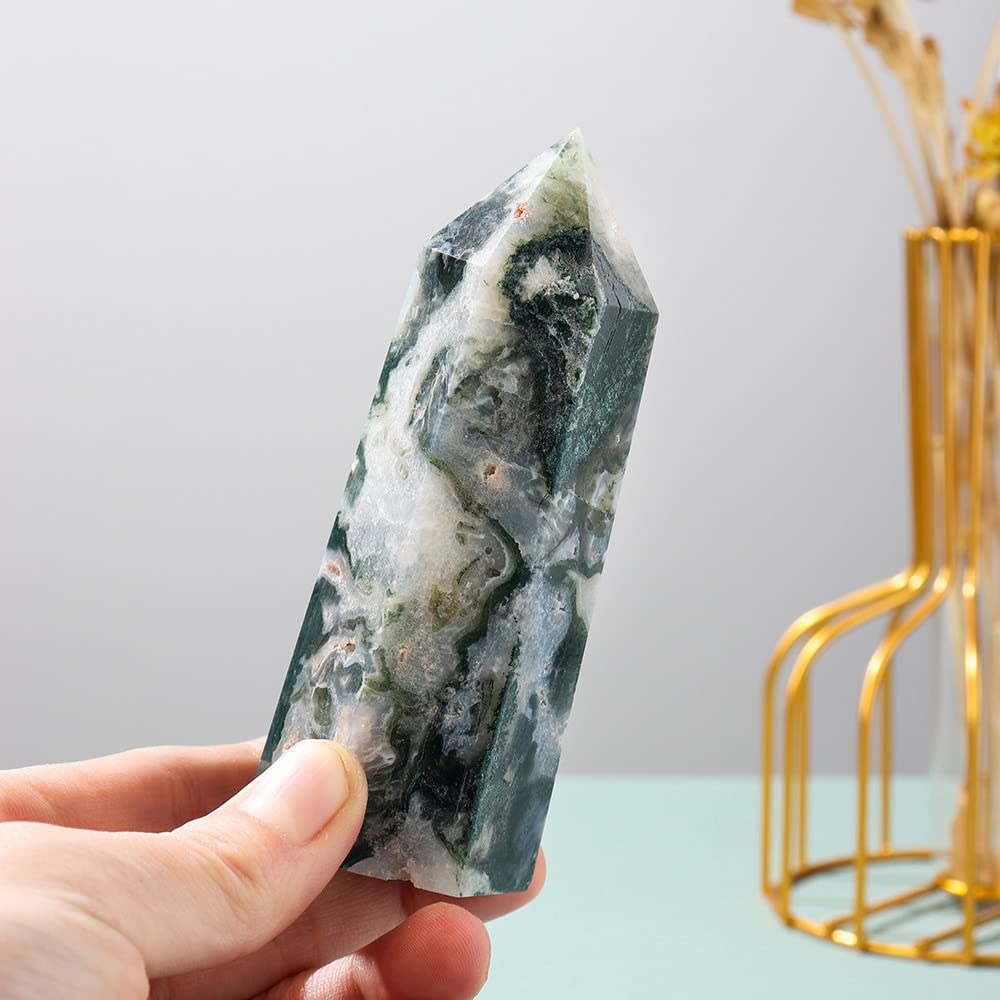 Mousse Agate Tour Aquatique en cristal de quartz pour purifier votre espace de yoga