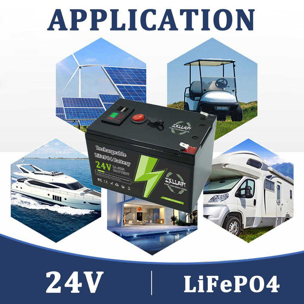 Batteria LiFePO4 24V 10Ah 8Ah Batteria al Litio 12Ah Batterie Ricaricabili 24V Batterie solari per Alimentazione di Backup con Porta USB e BMS per Motore da 100W a 300W,24v12ah