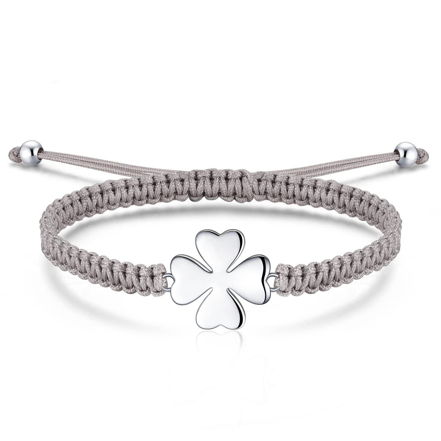 JrêveinfiniTrebol 4 Hojas Pulsera Mujer Niña Plata de Ley 925, Amistad Pulsera Niña, Personalizada Pulsera Trenzado Cuerda Antialergica Suerte Amuleto